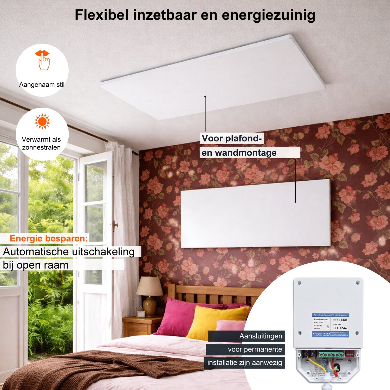 Infrarood Verwarmingspaneel 1200W Voor Plafondmontage | Könighaus | M-Serie Smart Met Thermostaat – foto 7