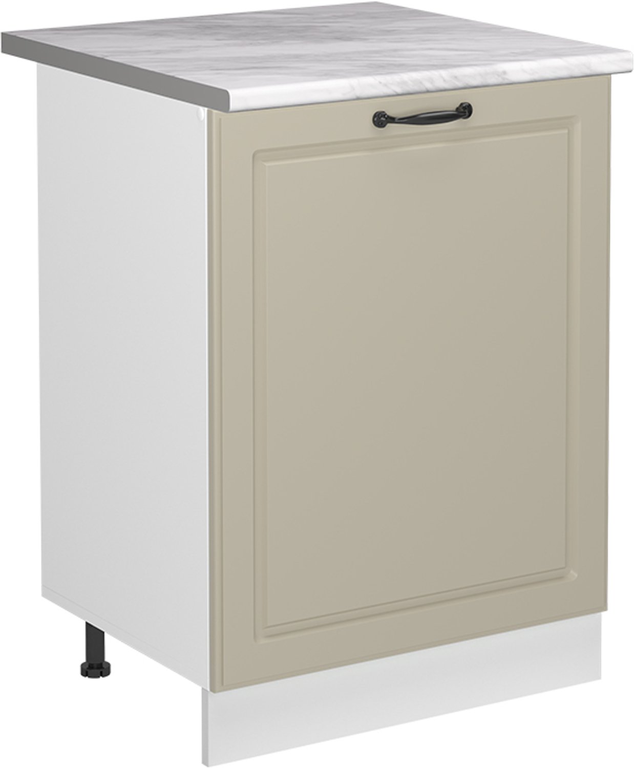 Vicco Keukenonderkast R-Line, Zand landelijk/Wit, 60 cm met 1 deur marmer werkblad