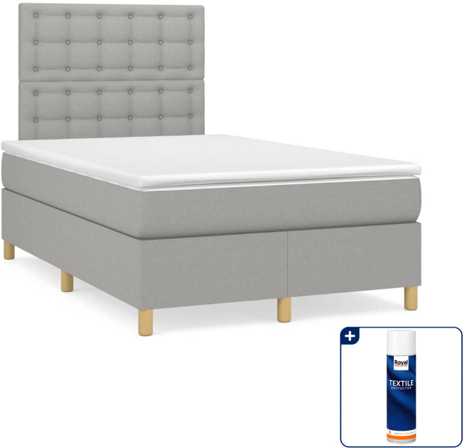 vidaXL boxspring met matras 120 x 200 cm - stof - lichtgrijs - Inclusief textielbeschermer 500 ml