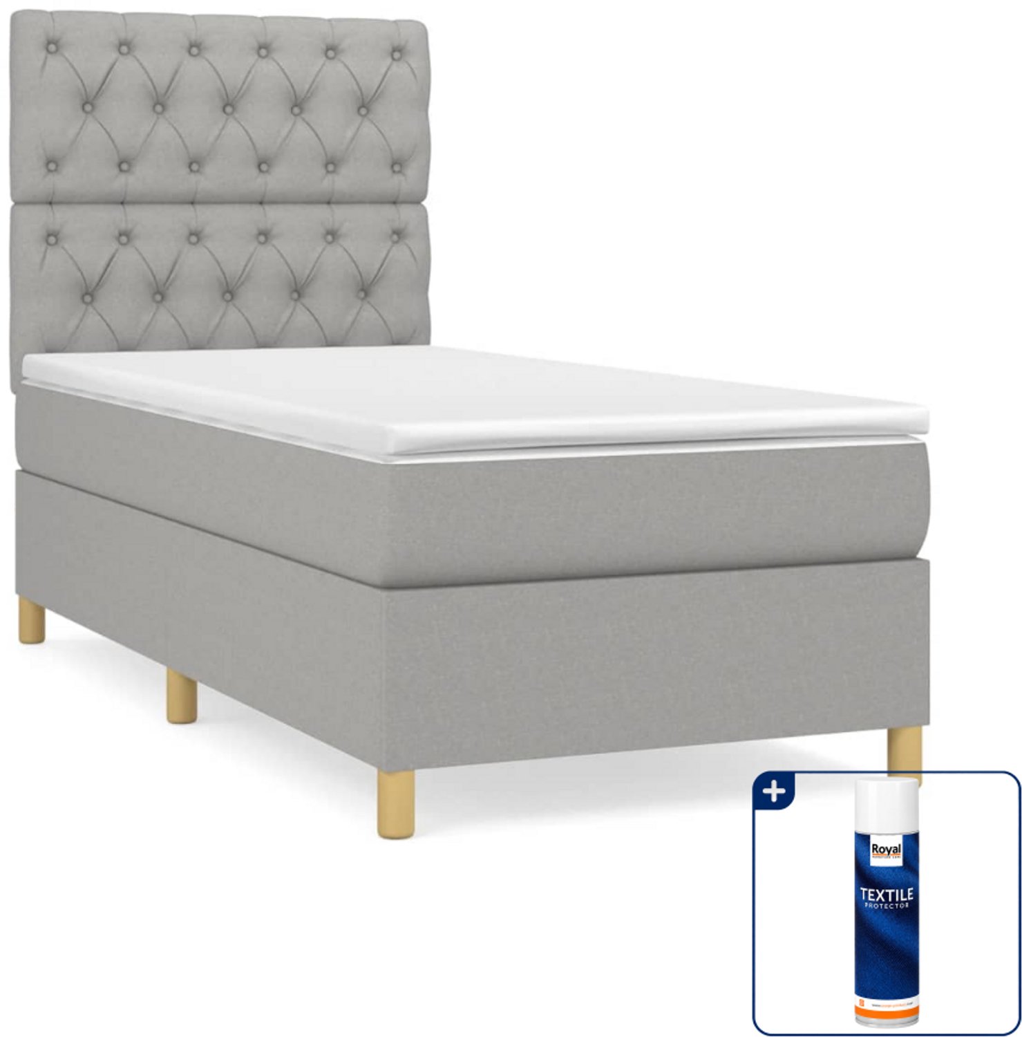 vidaXL boxspring met matras 80 x 200 cm - stof - lichtgrijs - Inclusief textielbeschermer 500 ml