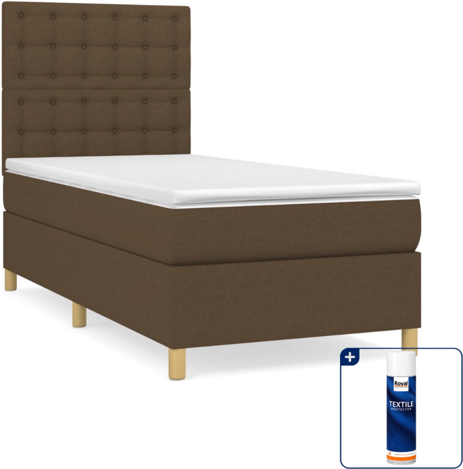 vidaXL boxspring met matras - 90 x 190 cm - stof - donkerbruin - Inclusief textielbeschermer 500 ml