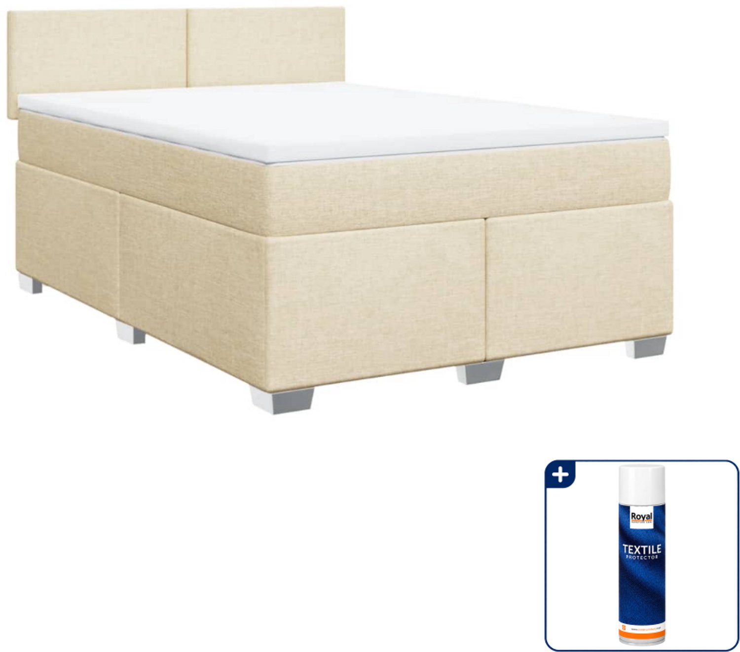 vidaXL Boxspring - 140 x 190 cm - stof - crèmekleurig - Inclusief textielbeschermer 500 ml