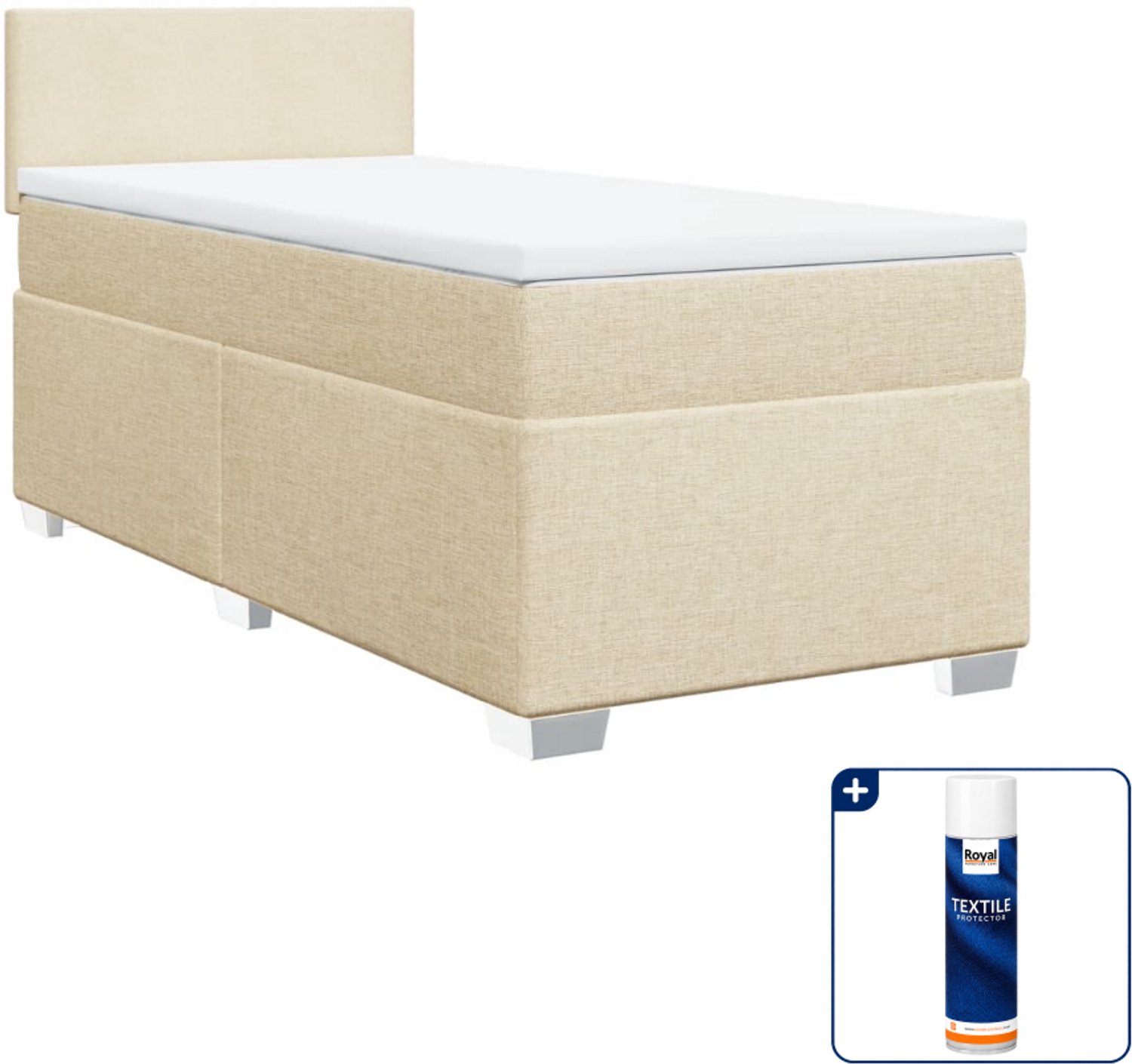 vidaXL boxspring met matras 90 x 190 cm - crème - Inclusief textielbeschermer 500 ml