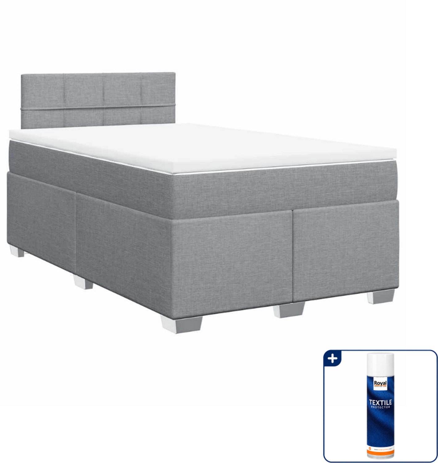 vidaXL boxspring met matras - 120 x 190 cm - stof - lichtgrijs - Inclusief textielbeschermer 500 ml
