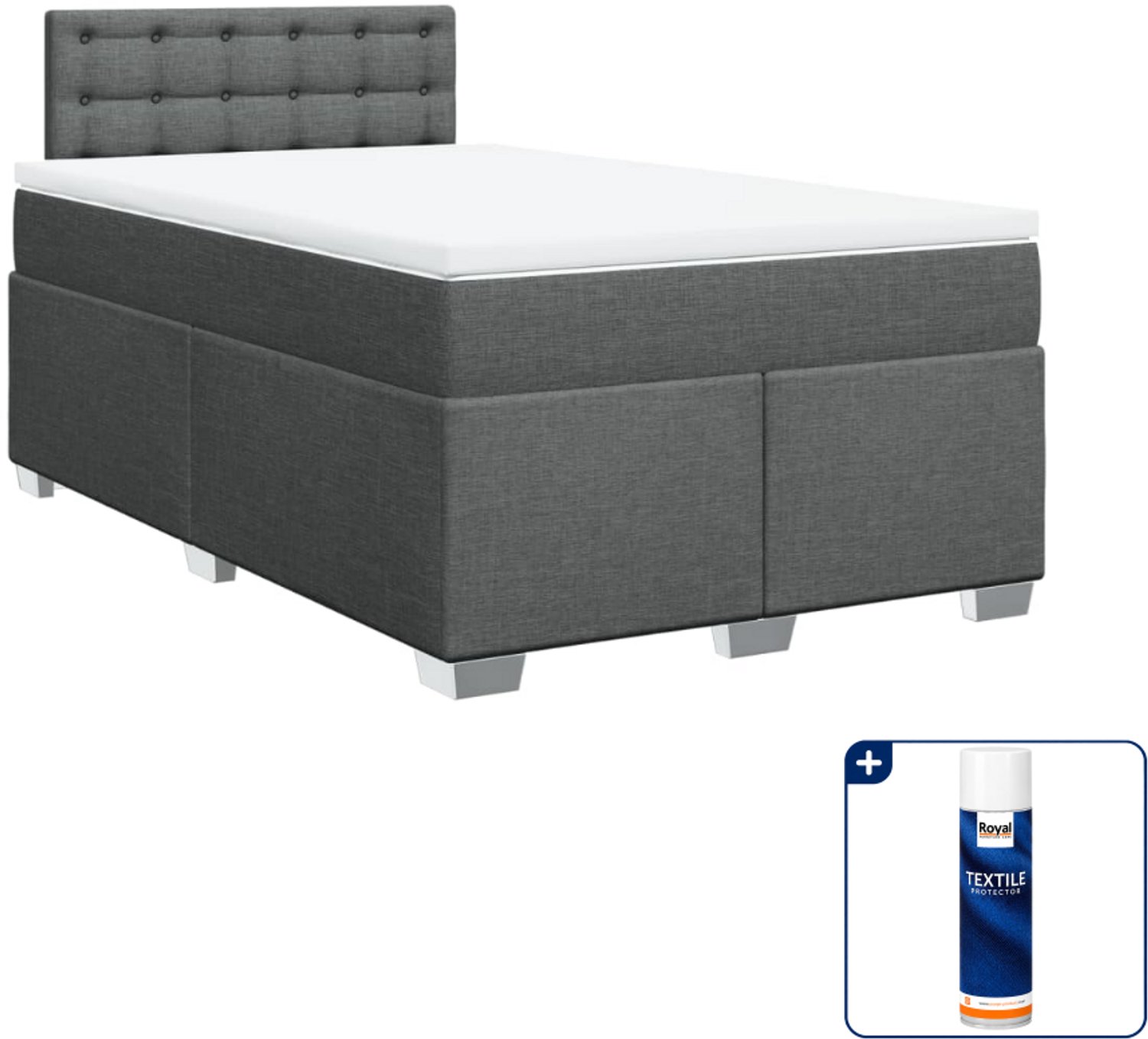 vidaXL boxspring met matras - 120 x 200 cm - stof - donkergrijs - Inclusief textielbeschermer 500 ml