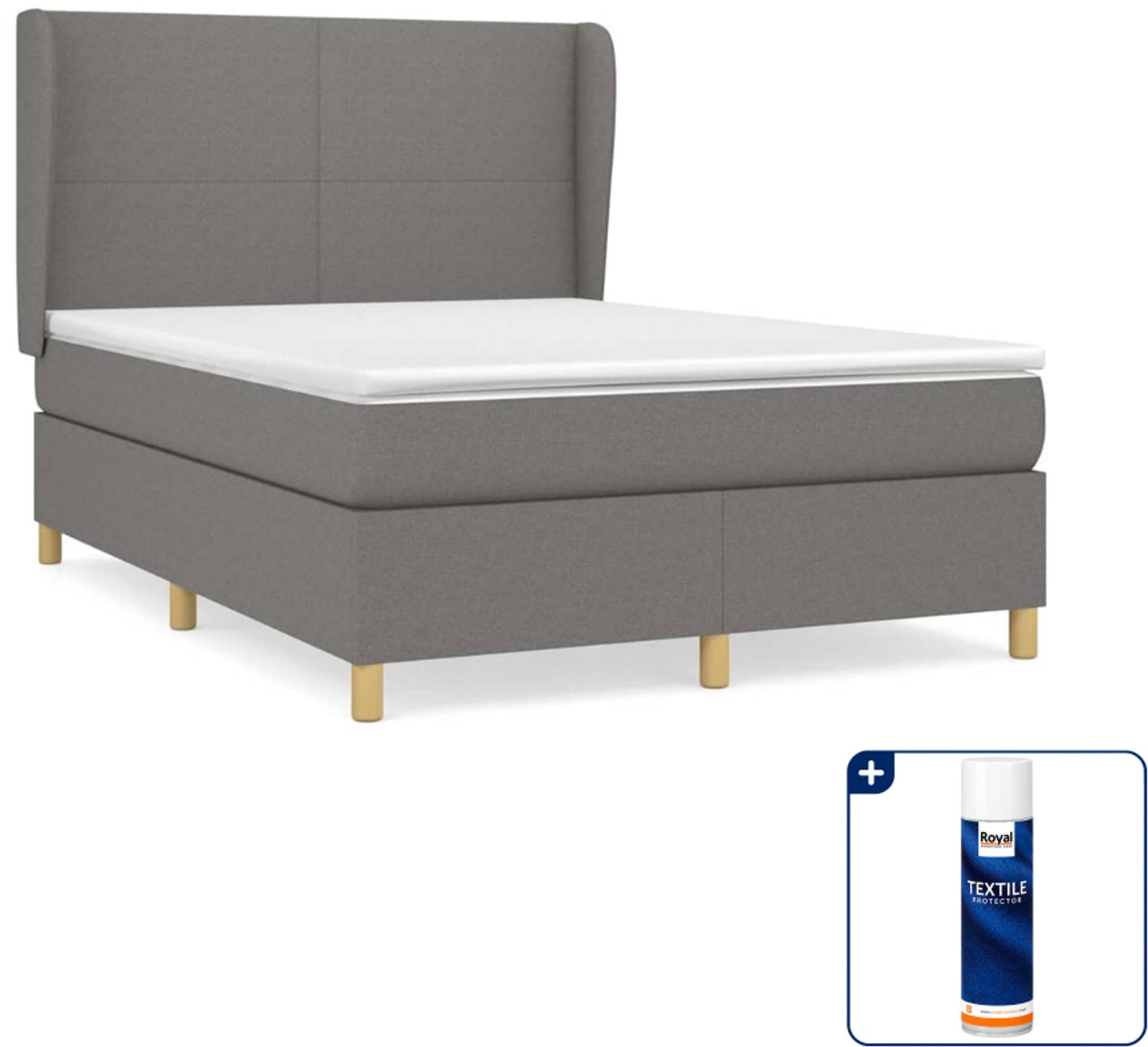 vidaXL boxspring - Small double - 140 x 200 cm - donkergrijs - Inclusief textielbeschermer 500 ml