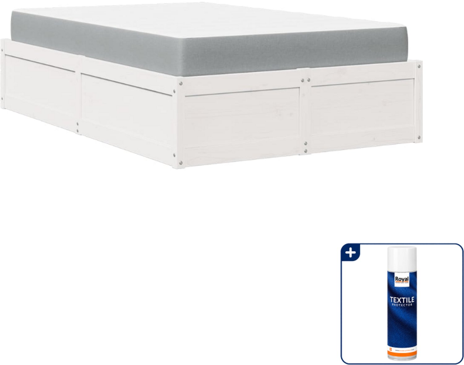 vidaXL bed met matras - 140 x 190 cm - massief grenenhout - wit - Inclusief textielbeschermer 500 ml Bruin