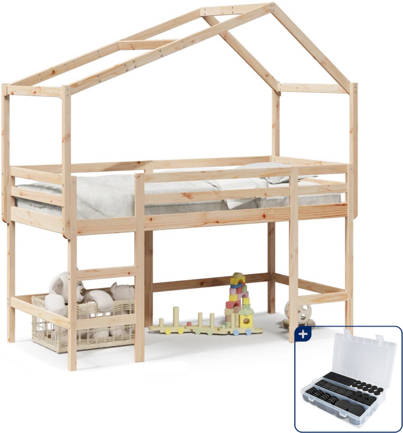 vidaXL halfhoogslaper met bedhuis - 80 x 200 cm - grenenhout - Inclusief antikrasvilt 177-delig Bruin