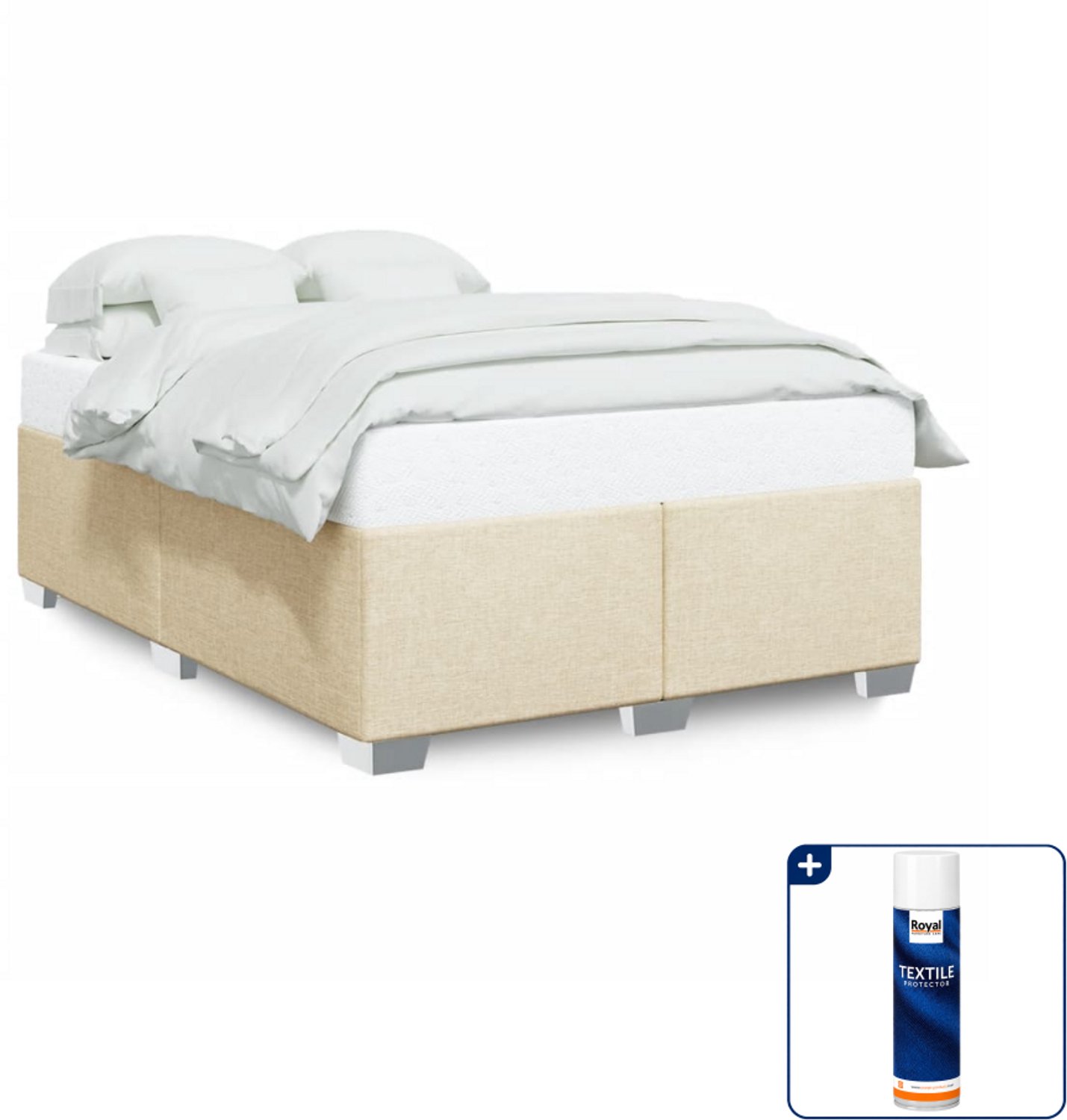 vidaXL Bedframe Small double - 140 x 200 cm - stof - crème - Inclusief textielbeschermer 500 ml Grijs