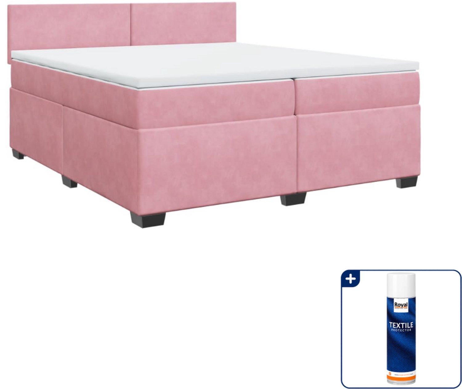 vidaXL boxspring met matras - 200 x 200 cm - fluweel - roze - Inclusief textielbeschermer 500 ml