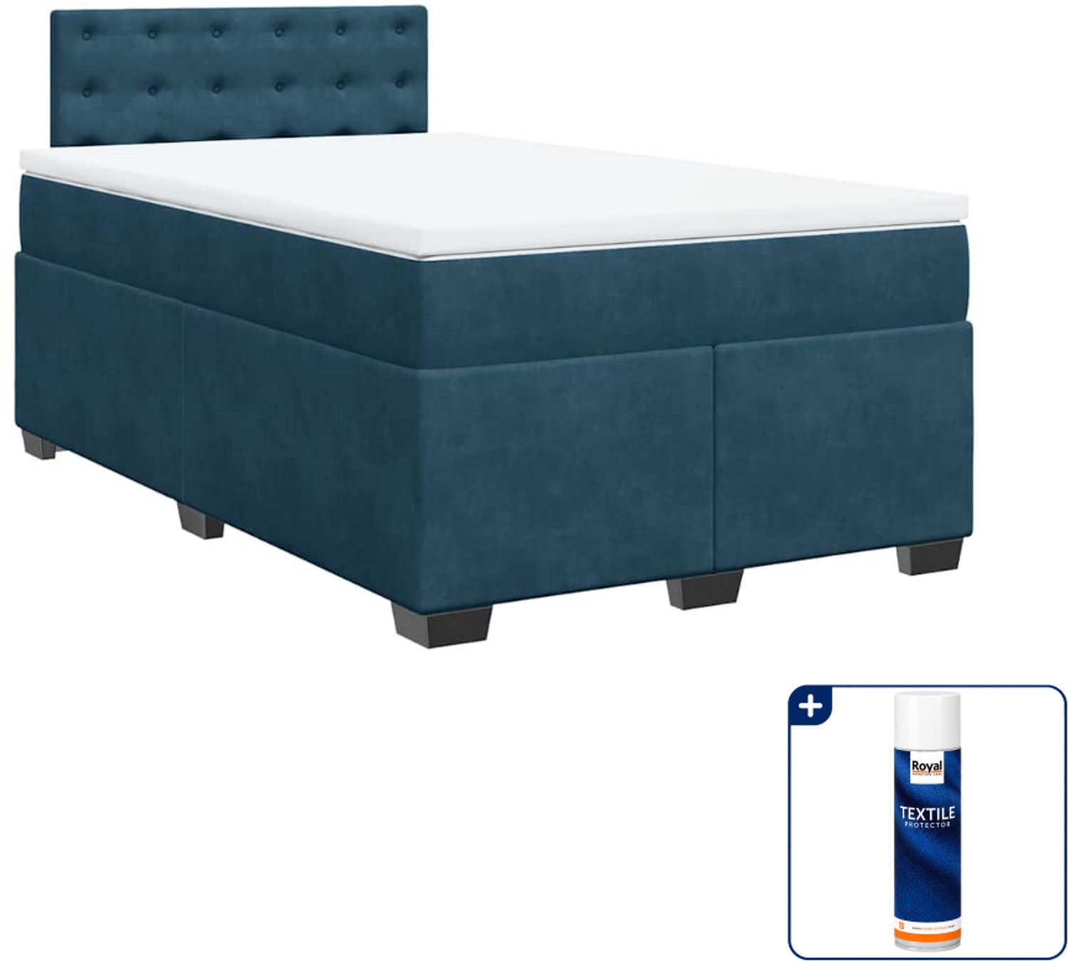 vidaXL boxspring met matras - 120 x 190 cm - fluweel - donkerblauw - Inclusief textielbeschermer 500 ml