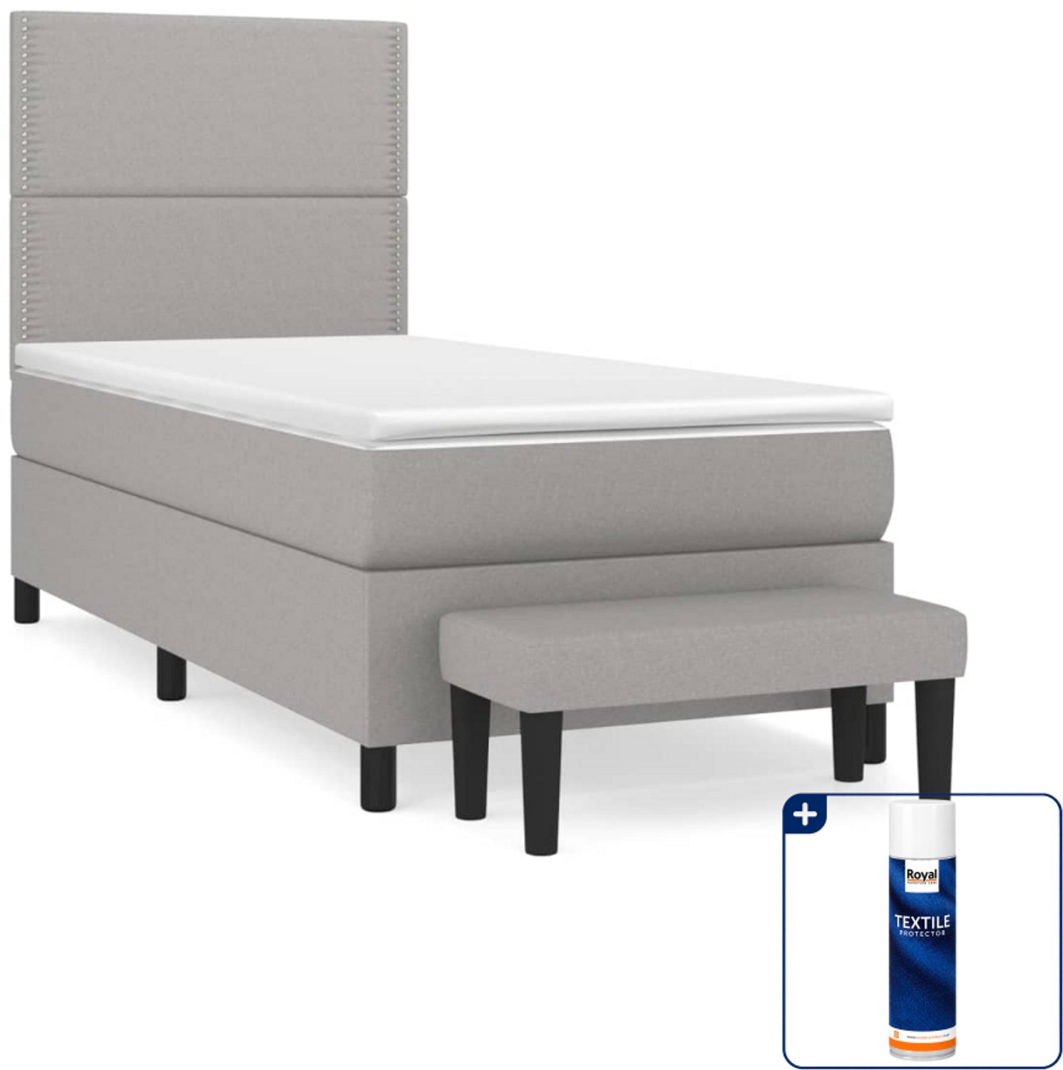 vidaXL boxspring met matras en bankje - 100 x 200 cm - lichtgrijs - Inclusief textielbeschermer 500 ml