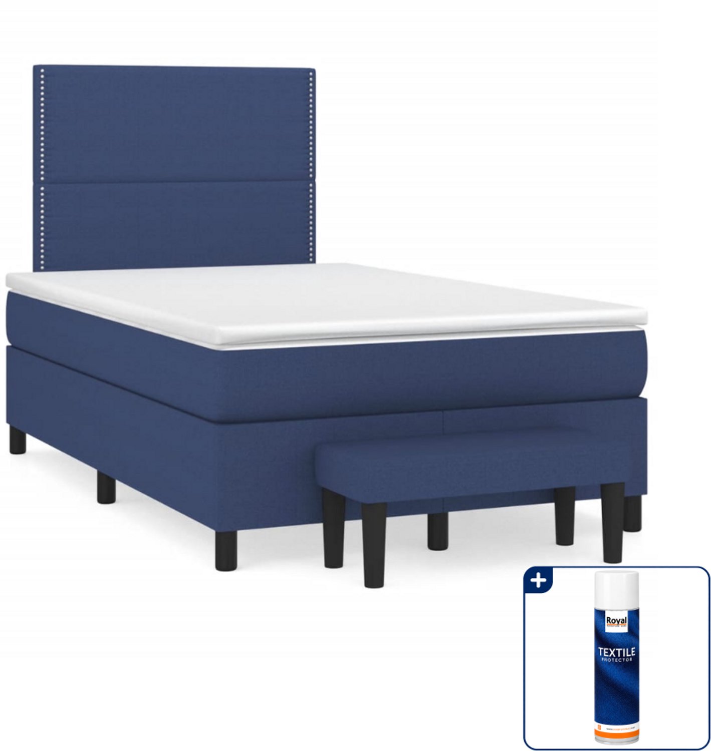 vidaXL boxspring met matras en bankje - 120 x 200 cm - blauw - Inclusief textielbeschermer 500 ml