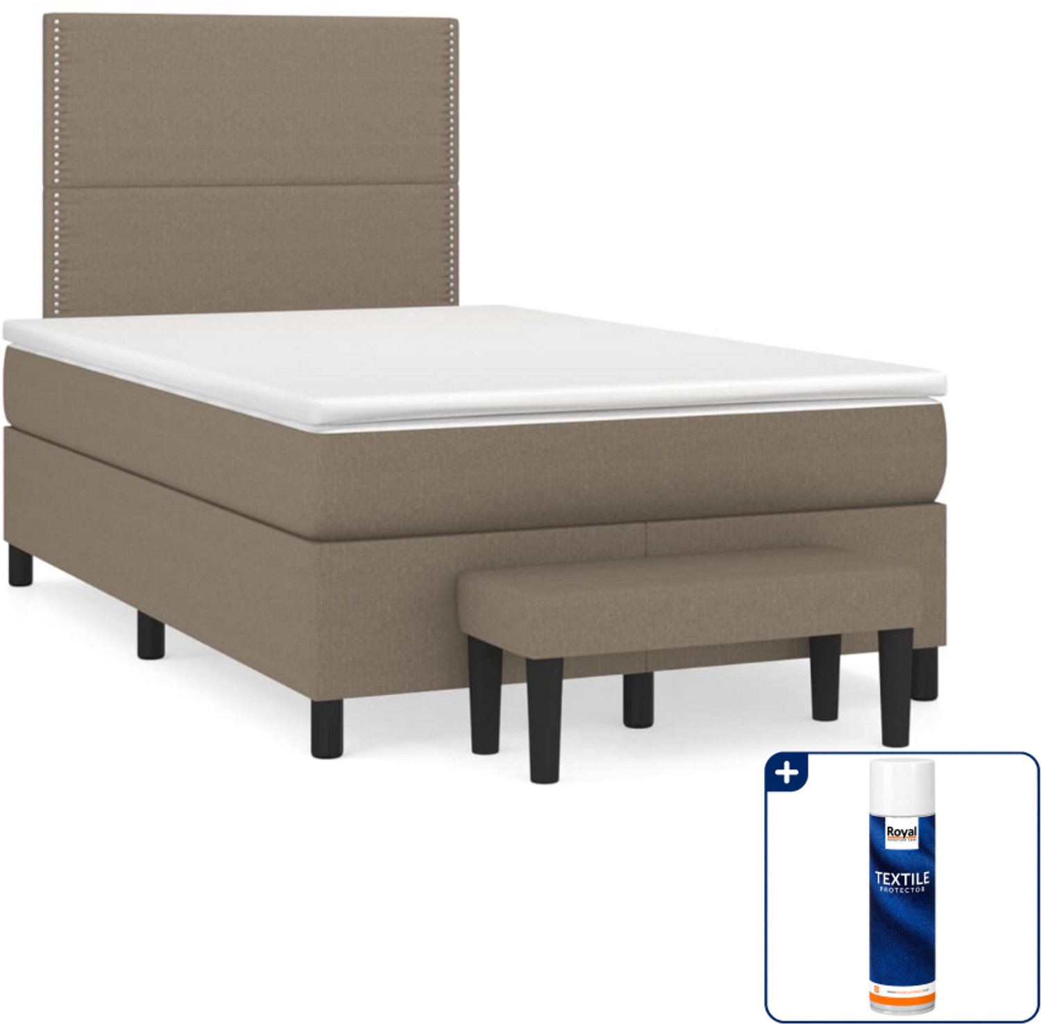 vidaXL boxspring met matras en bankje - 120 x 200 cm - taupe - Inclusief textielbeschermer 500 ml