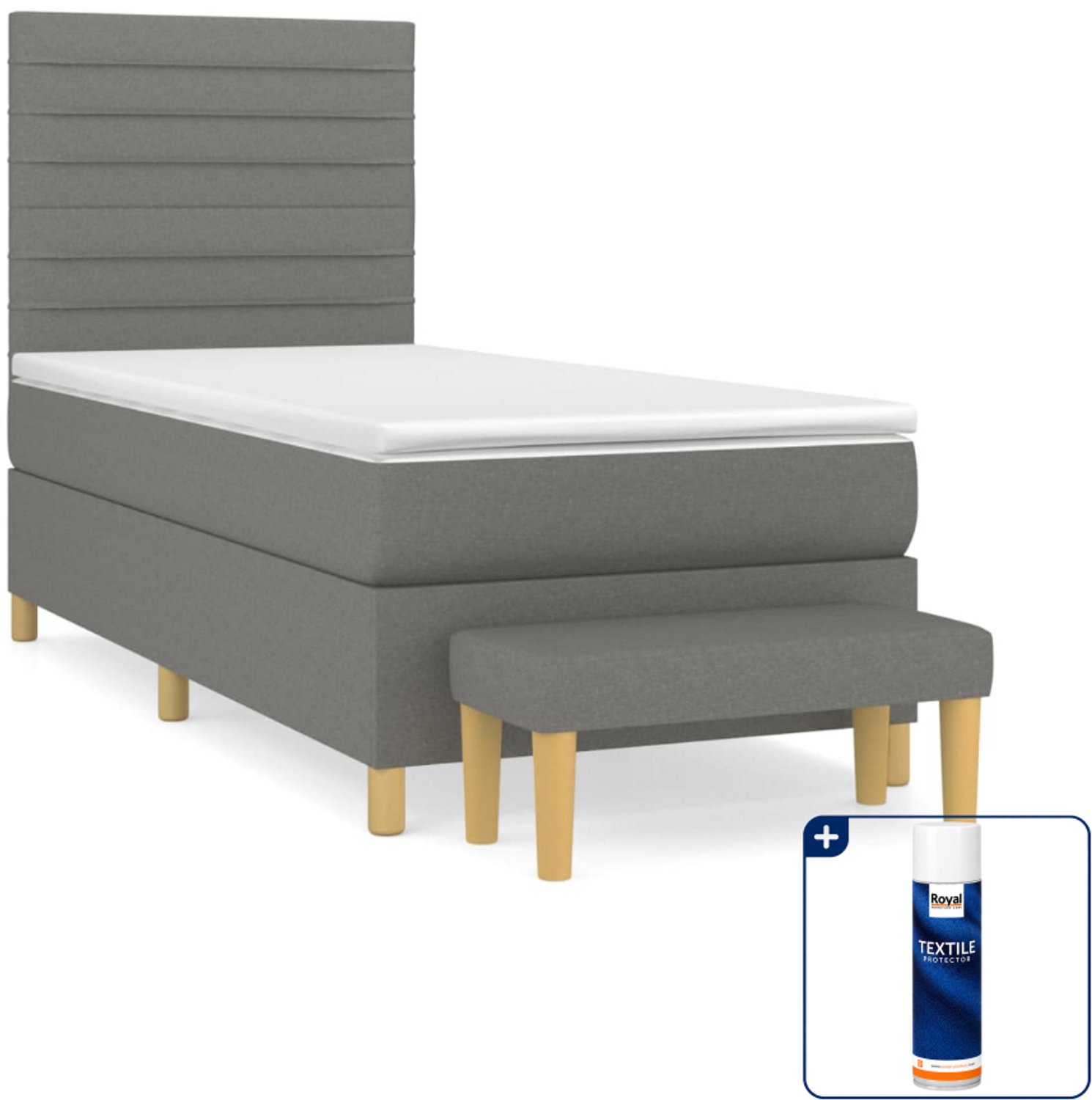 vidaXL boxspring met matras en bankje - 100 x 200 cm - donkergrijs - Inclusief textielbeschermer 500 ml