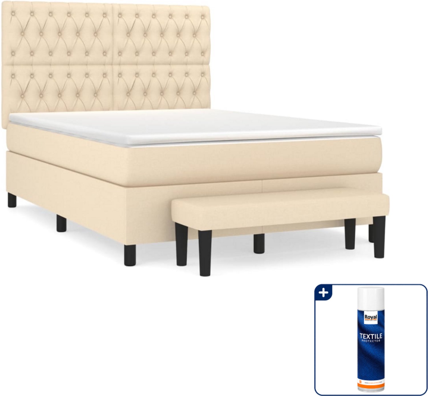 vidaXL Boxspring Small double - 140 x 200 cm - stof - crèmekleurig - Inclusief textielbeschermer 500 ml