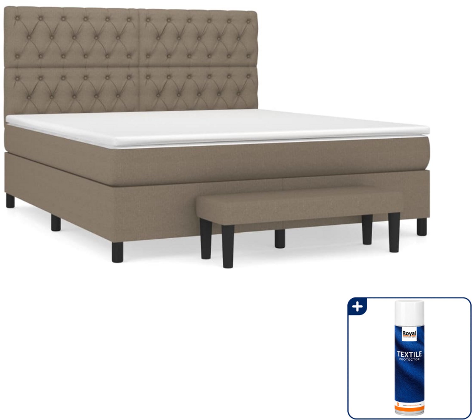 vidaXL boxspring met matras - queensize 160 x 200 cm - taupe - Inclusief textielbeschermer 500 ml