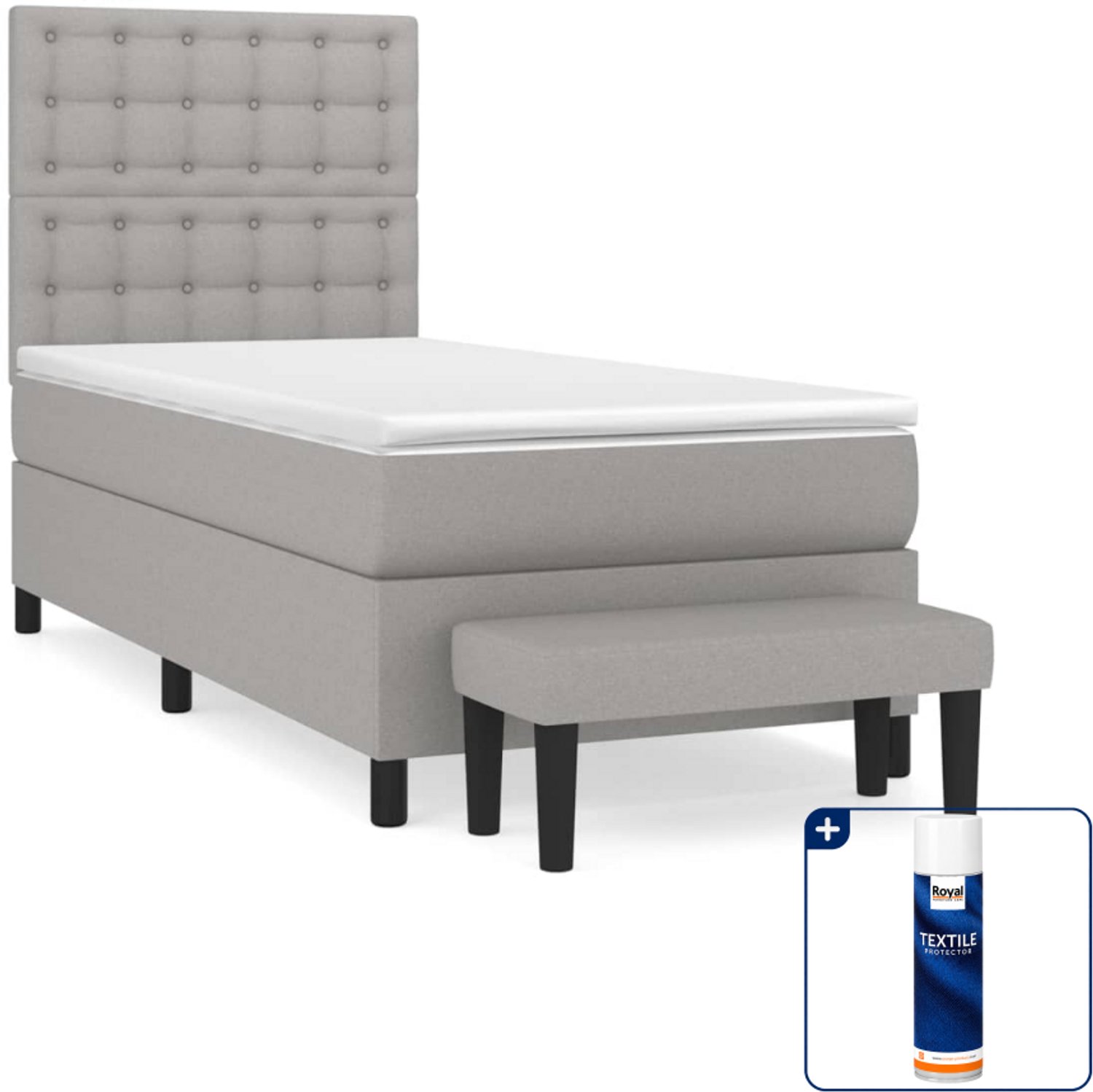 vidaXL Boxspringset met matras en bankje - 80 x 200 cm - lichtgrijs - Inclusief textielbeschermer 500 ml