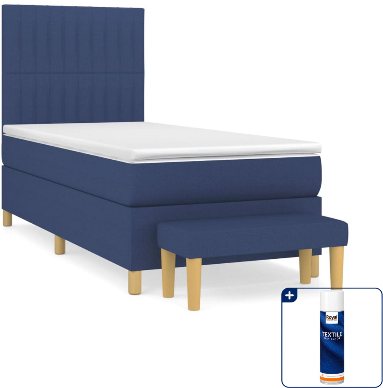 vidaXL boxspring met matras en bankje - 100 x 200 cm - blauw - Inclusief textielbeschermer 500 ml