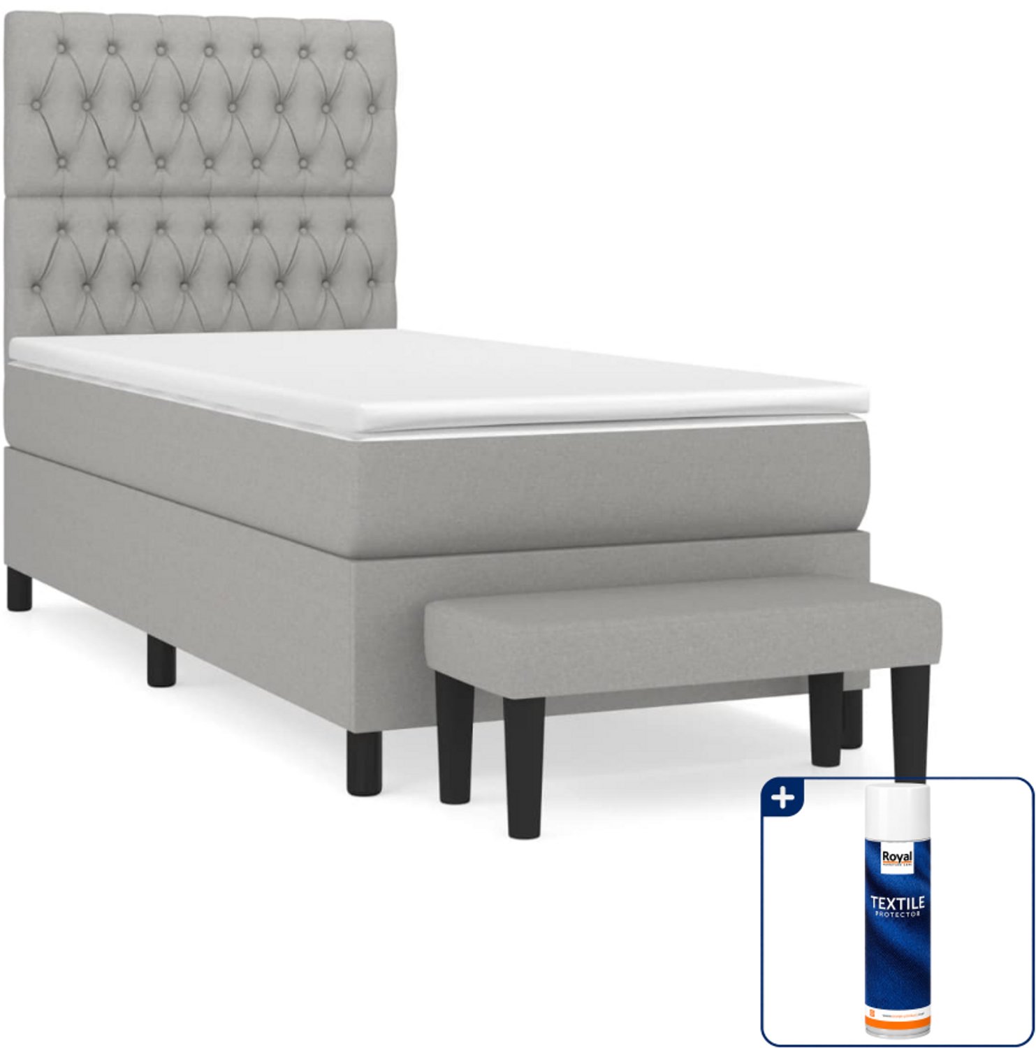 vidaXL boxspring met matras - 90 x 190 cm - lichtgrijs - Inclusief textielbeschermer 500 ml