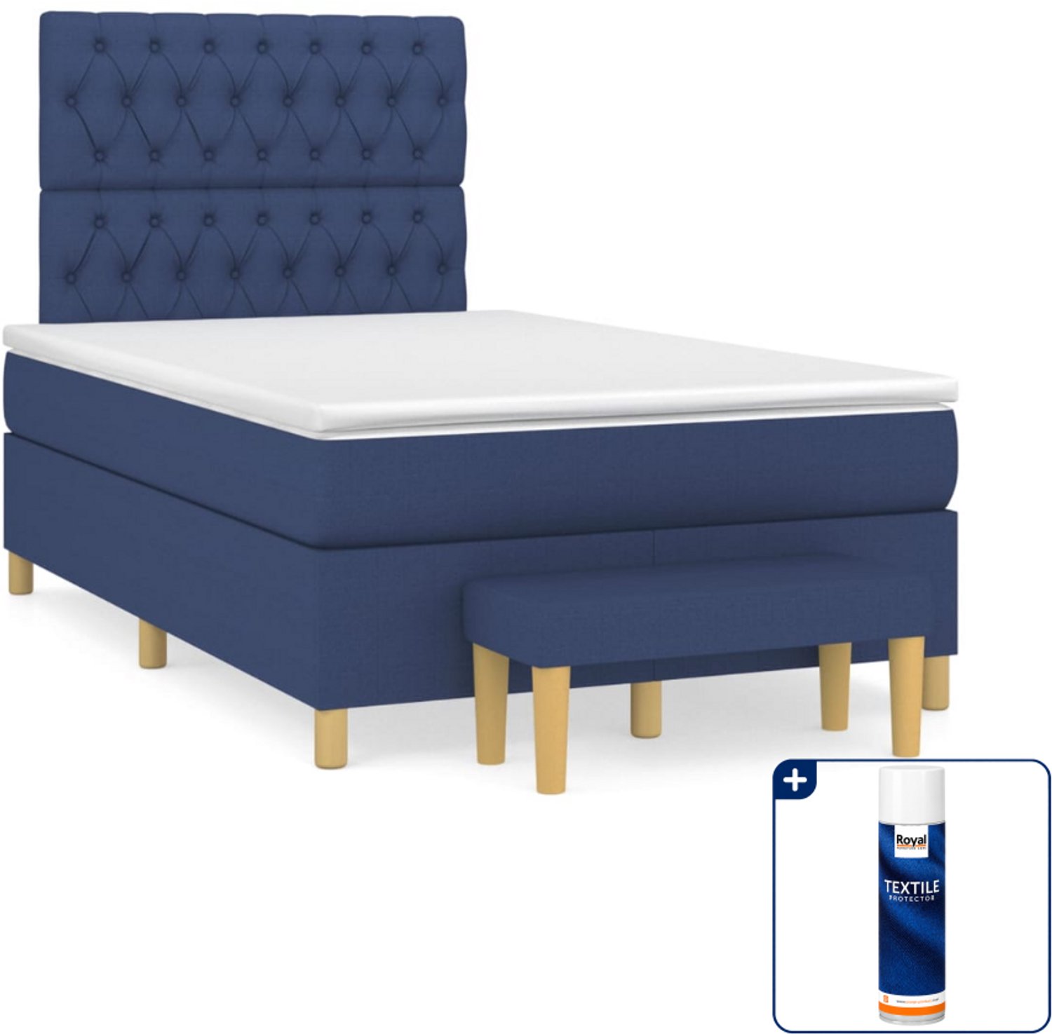 vidaXL boxspring met matras en bankje - 120 x 200 cm - blauw - Inclusief textielbeschermer 500 ml