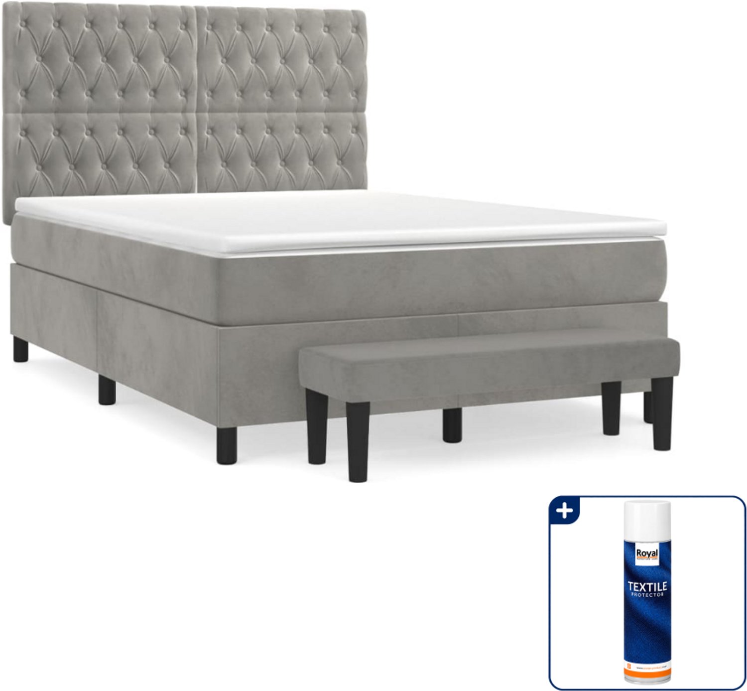 vidaXL Boxspring met matras - Small double - 140 x 200 cm - lichtgrijs - Inclusief textielbeschermer 500 ml