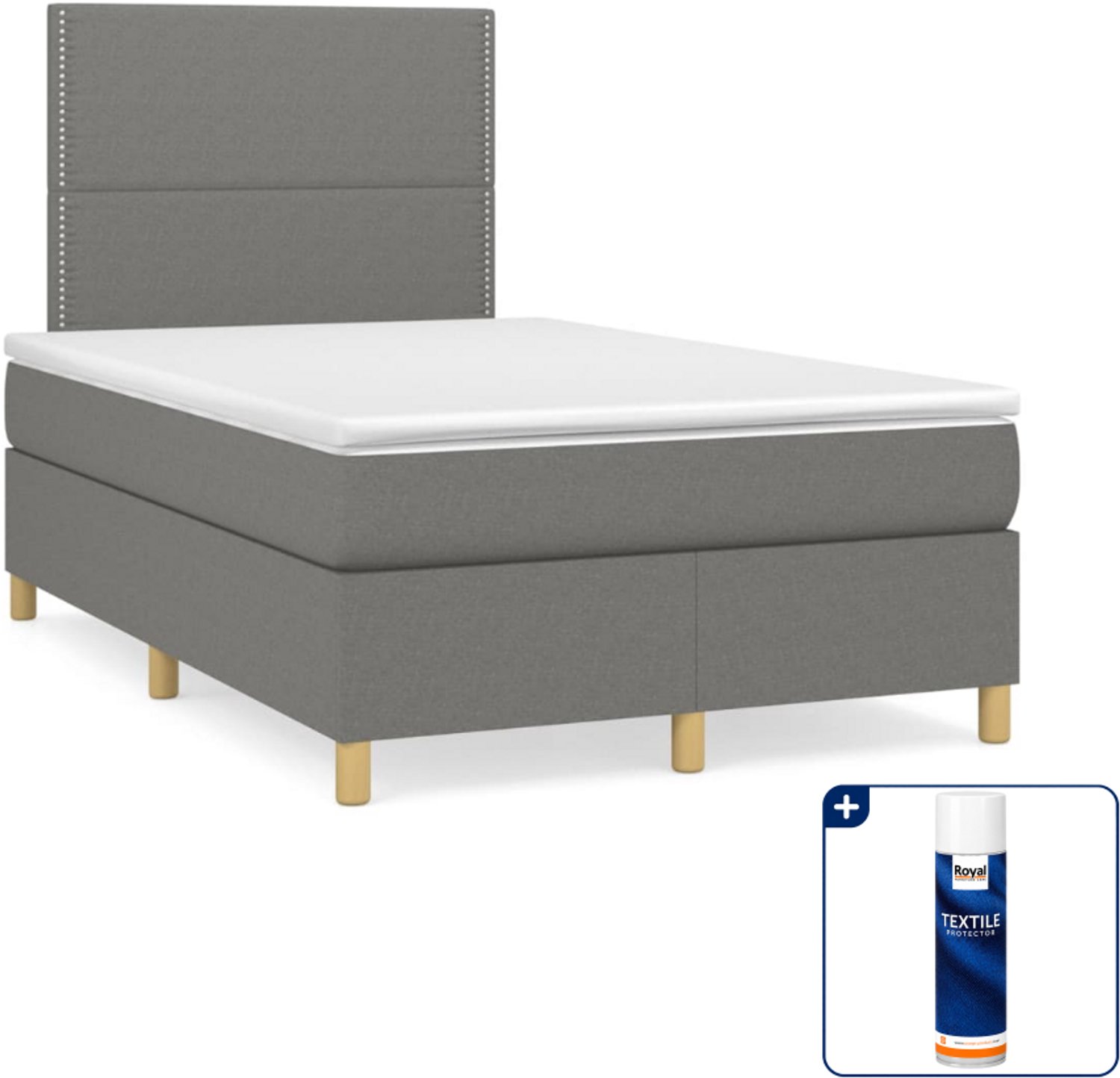 vidaXL boxspring met matras 120 x 200 cm - donkergrijs - Inclusief textielbeschermer 500 ml
