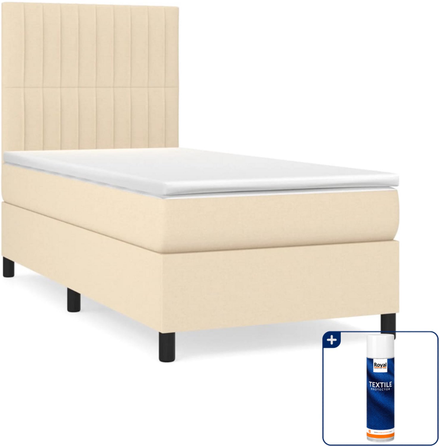 vidaXL boxspring met matras 90 x 190 cm - stof - crèmekleurig - Inclusief textielbeschermer 500 ml