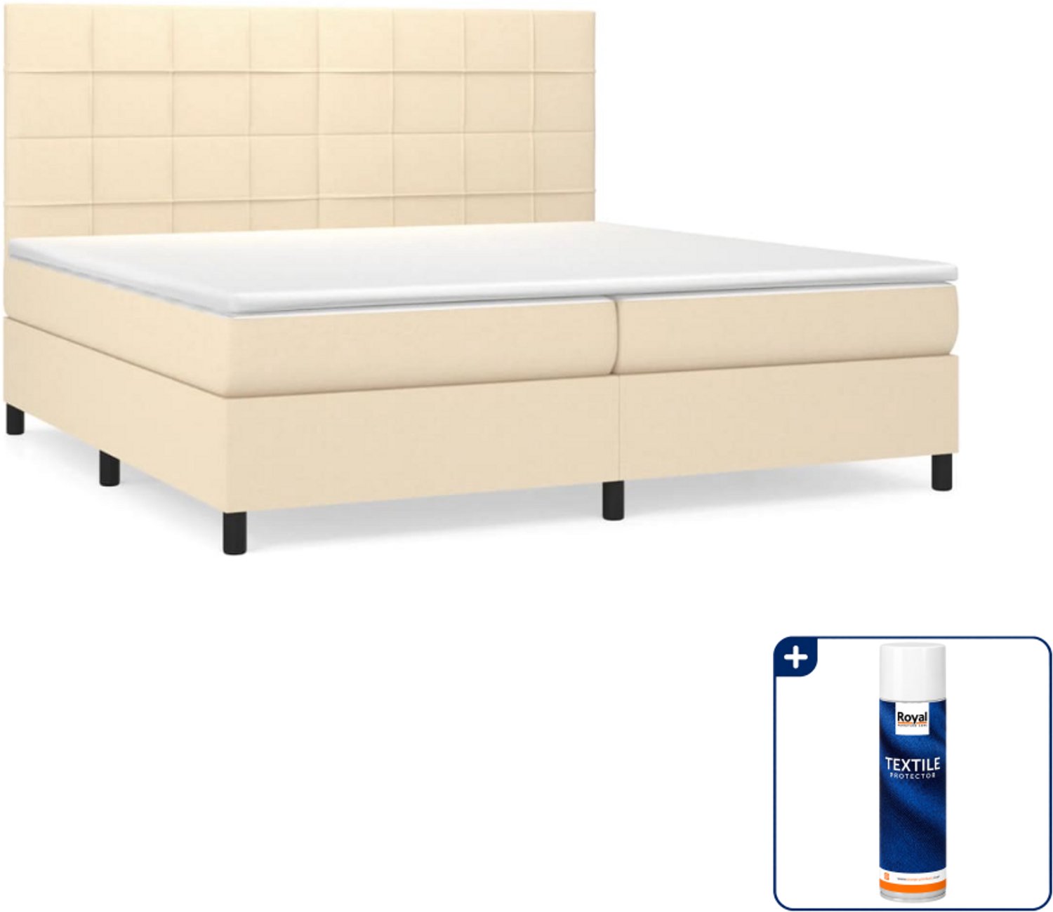vidaXL Super kingsize boxspring met matras - 200 x 200 cm - crème - Inclusief textielbeschermer 500 ml