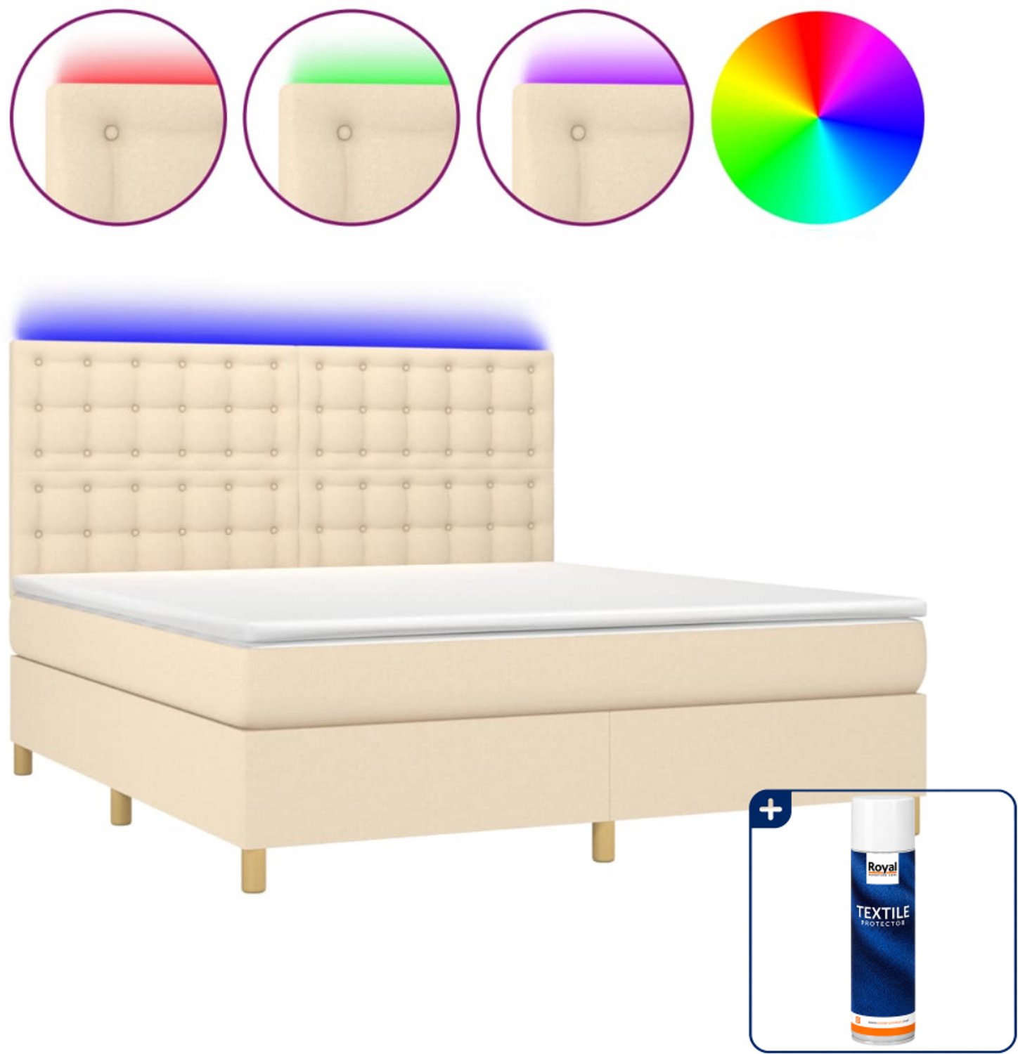 vidaXL boxspring - Queensize - 160 x 200 cm - crèmekleurig - Inclusief textielbeschermer 500 ml