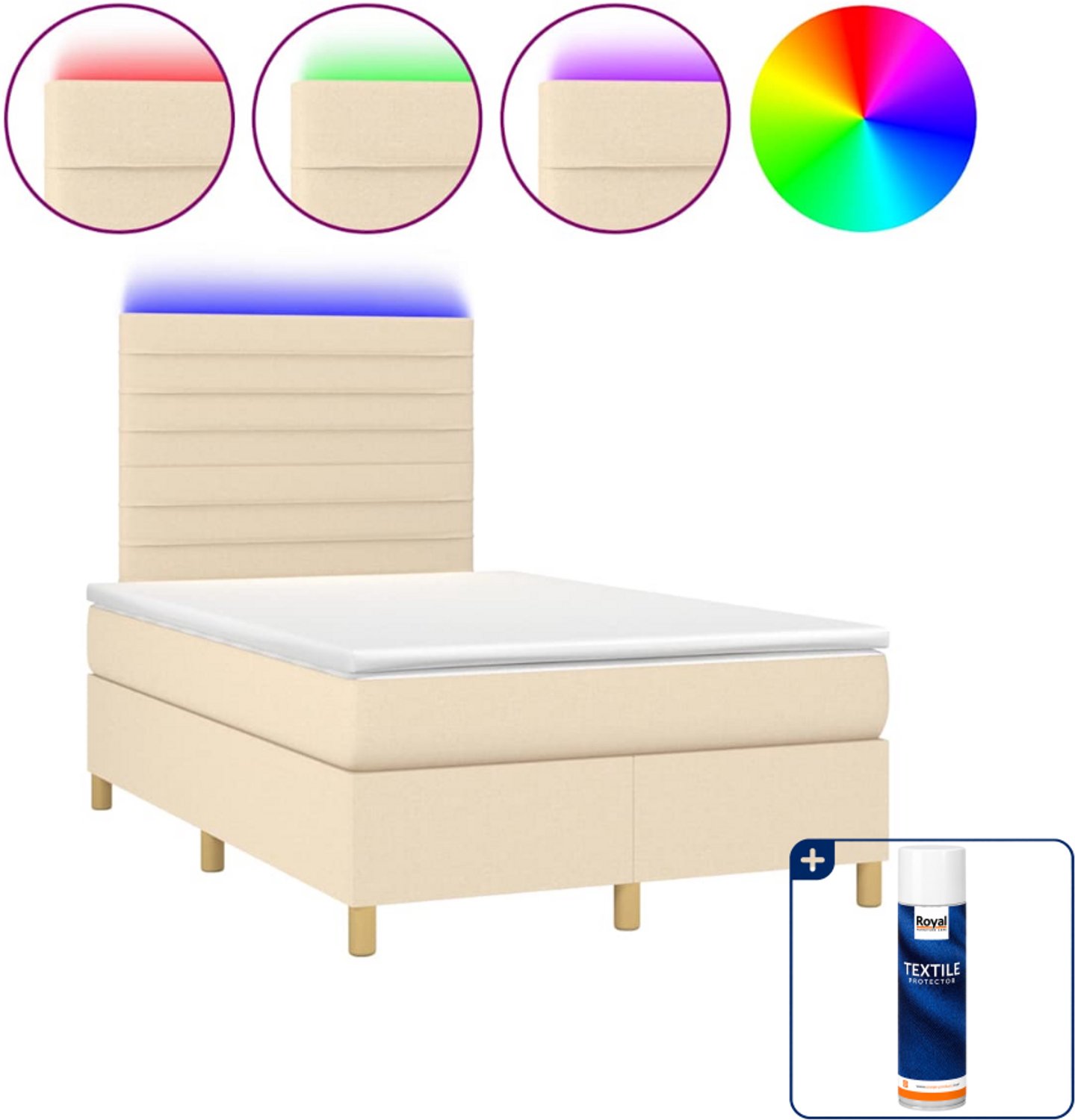 vidaXL boxspring met matras en led - 120 x 200 cm - crèmekleurig - Inclusief textielbeschermer 500 ml