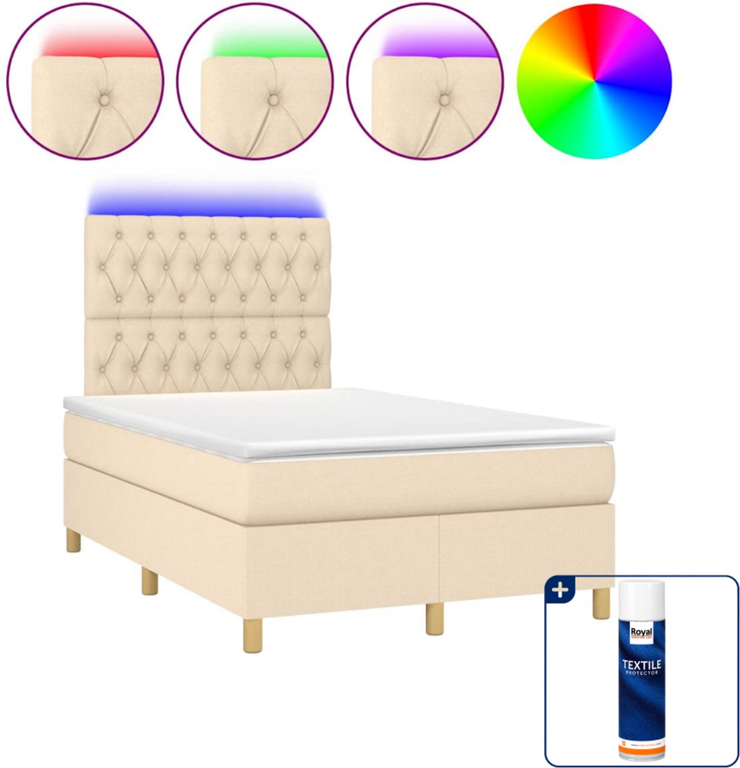 vidaXL boxspring met matras en led - 120 x 200 cm - crèmekleurig - Inclusief textielbeschermer 500 ml