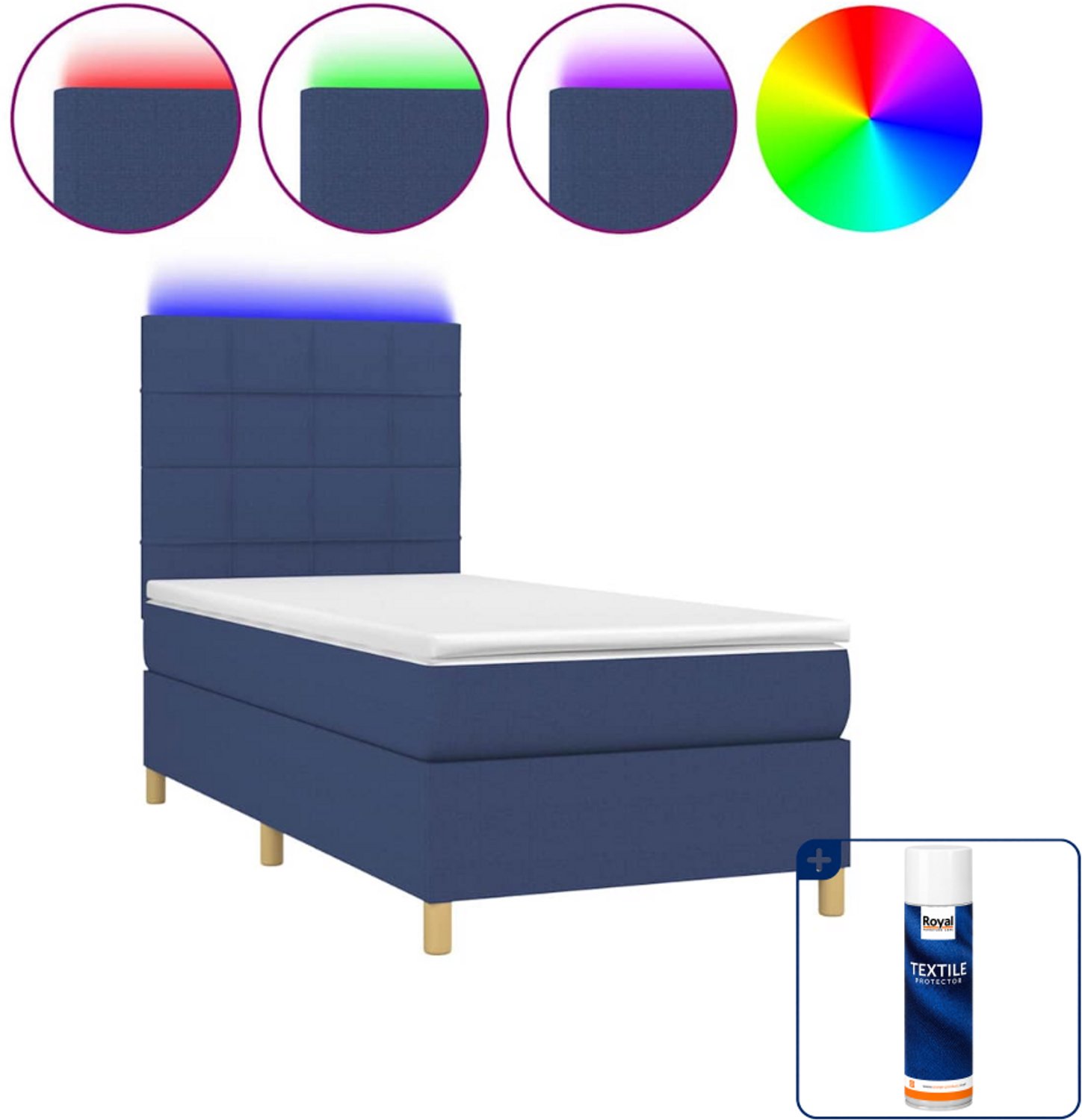 vidaXL boxspring - 80 x 200 cm - blauw - Inclusief textielbeschermer 500 ml