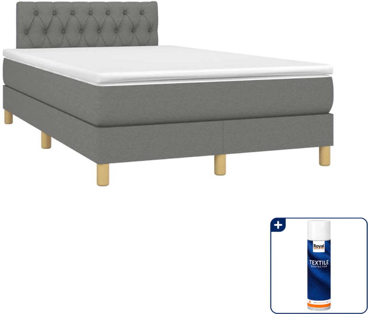 vidaXL boxspring met matras - 120 x 190 cm - stof - donkergrijs - Inclusief textielbeschermer 500 ml