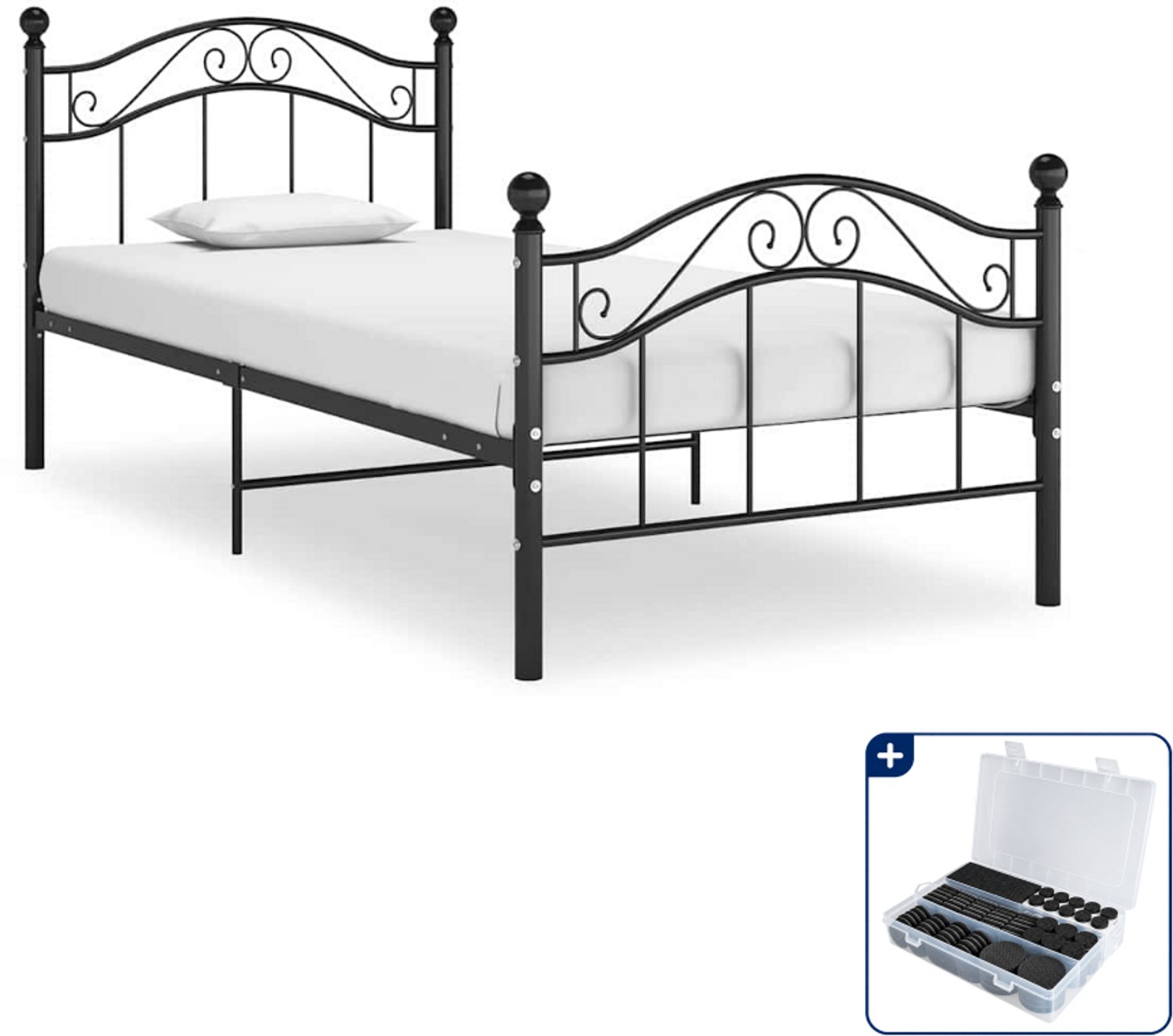 vidaXL bedframe - 100 x 200 cm - metaal - zwart - Inclusief antikrasvilt 177-delig
