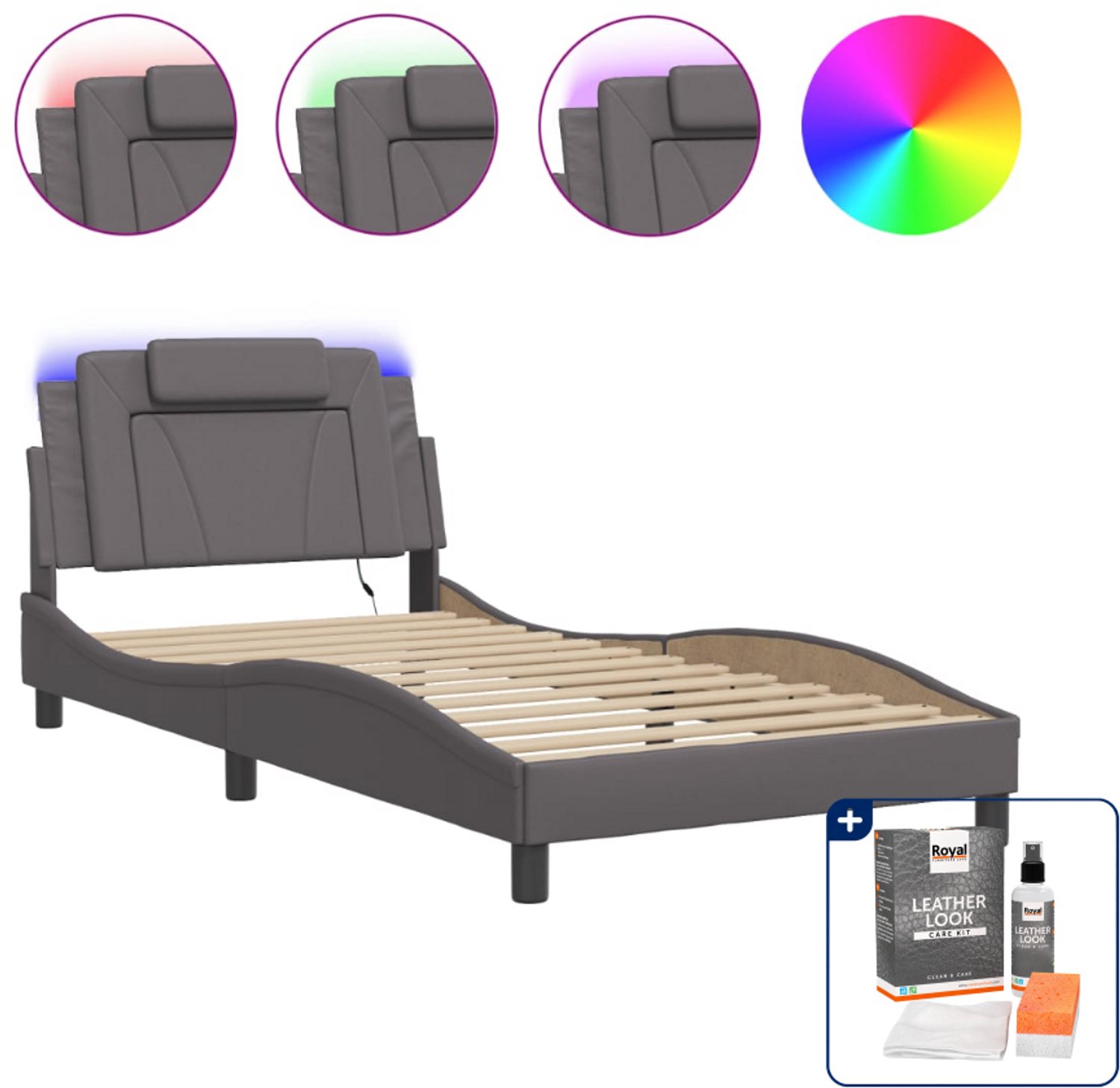 vidaXL Viana bedframe - 100 x 200 cm - grijs - Inclusief onderhoudsset voor kunstleer 150 ml