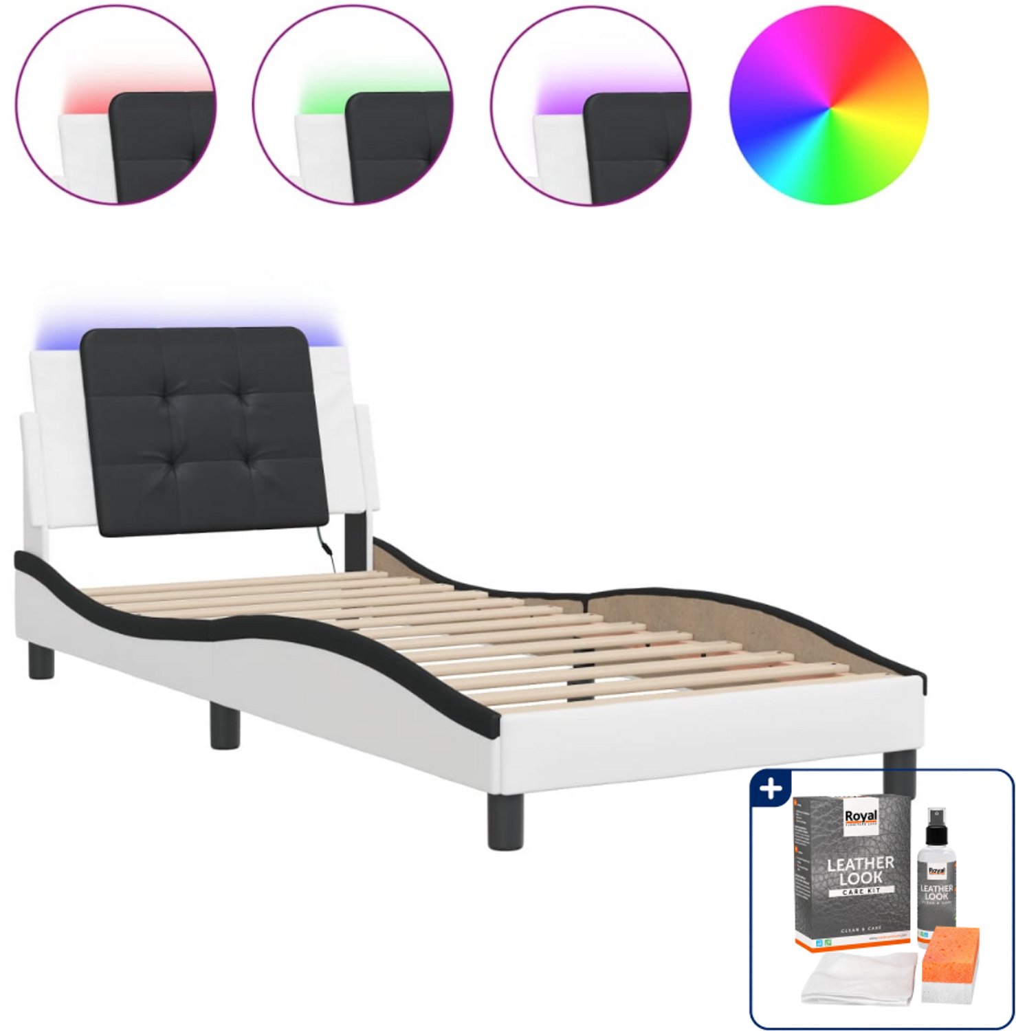 vidaXL bedframe Zadar - 80 x 200 cm - wit en zwart - Inclusief onderhoudsset voor kunstleer 150 ml