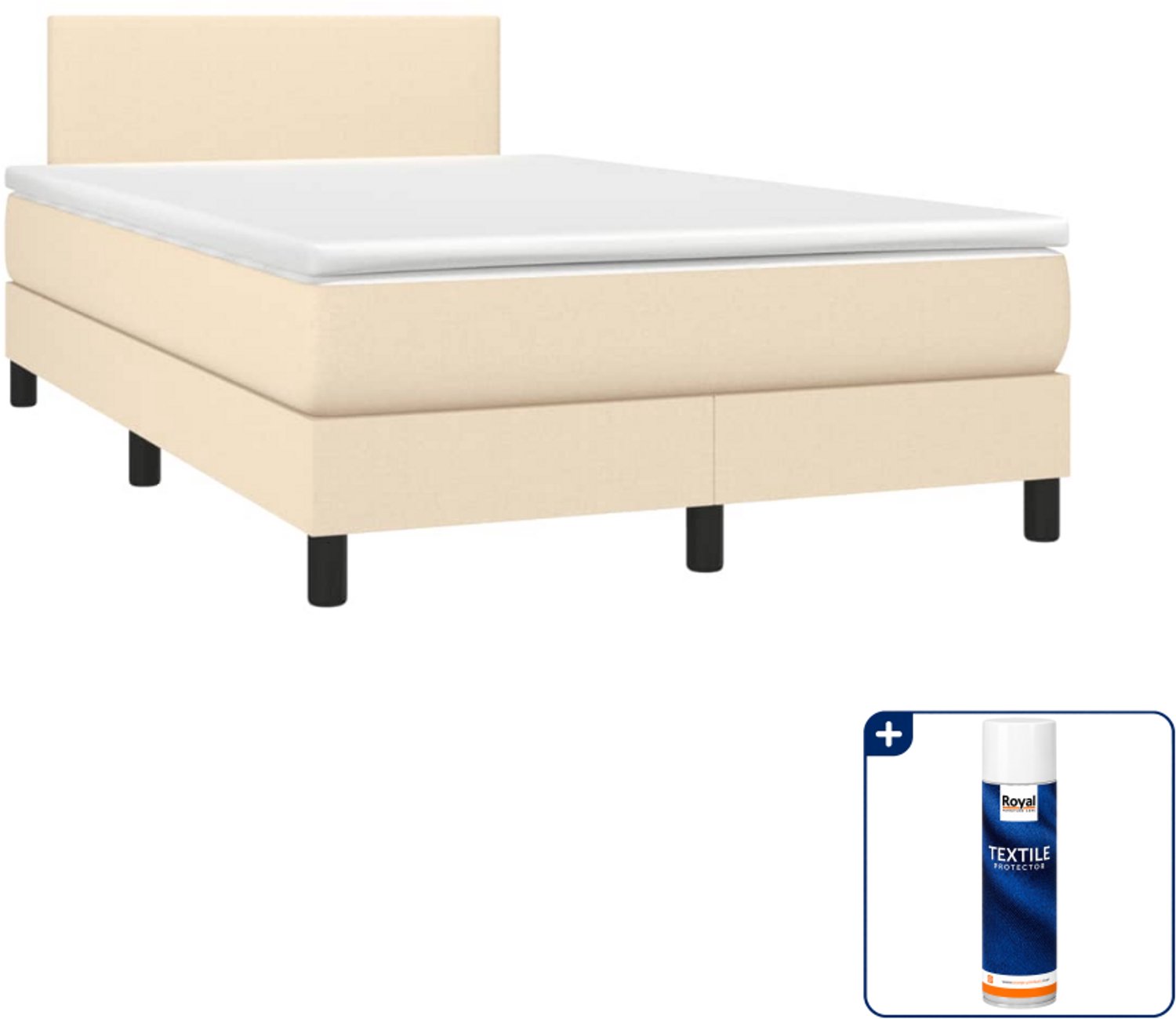 vidaXL boxspring met matras 120 x 190 cm - stof - crème - Inclusief textielbeschermer 500 ml
