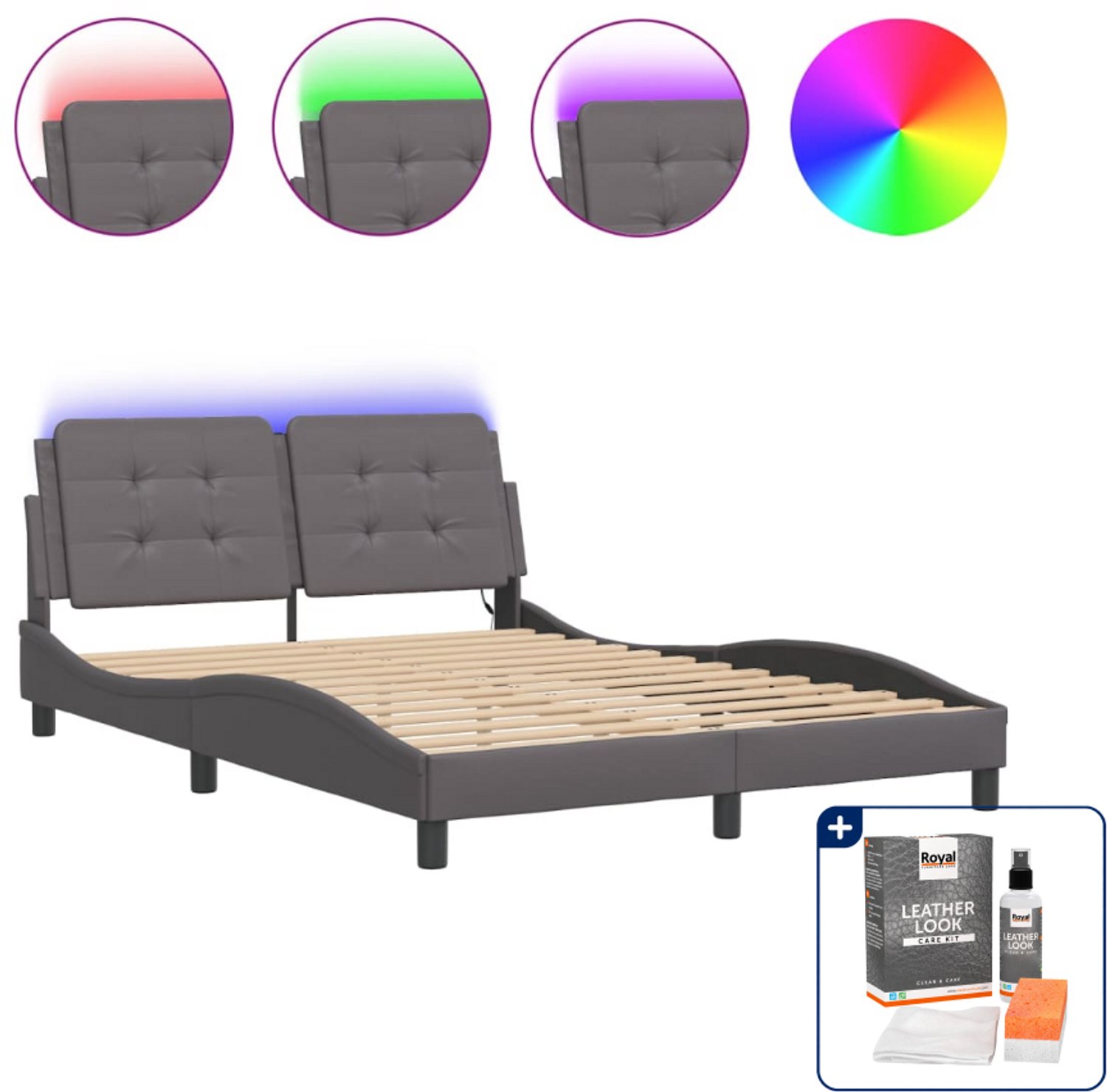 vidaXL Zadar bedframe - 120 x 200 cm - grijs - Inclusief onderhoudsset voor kunstleer 150 ml