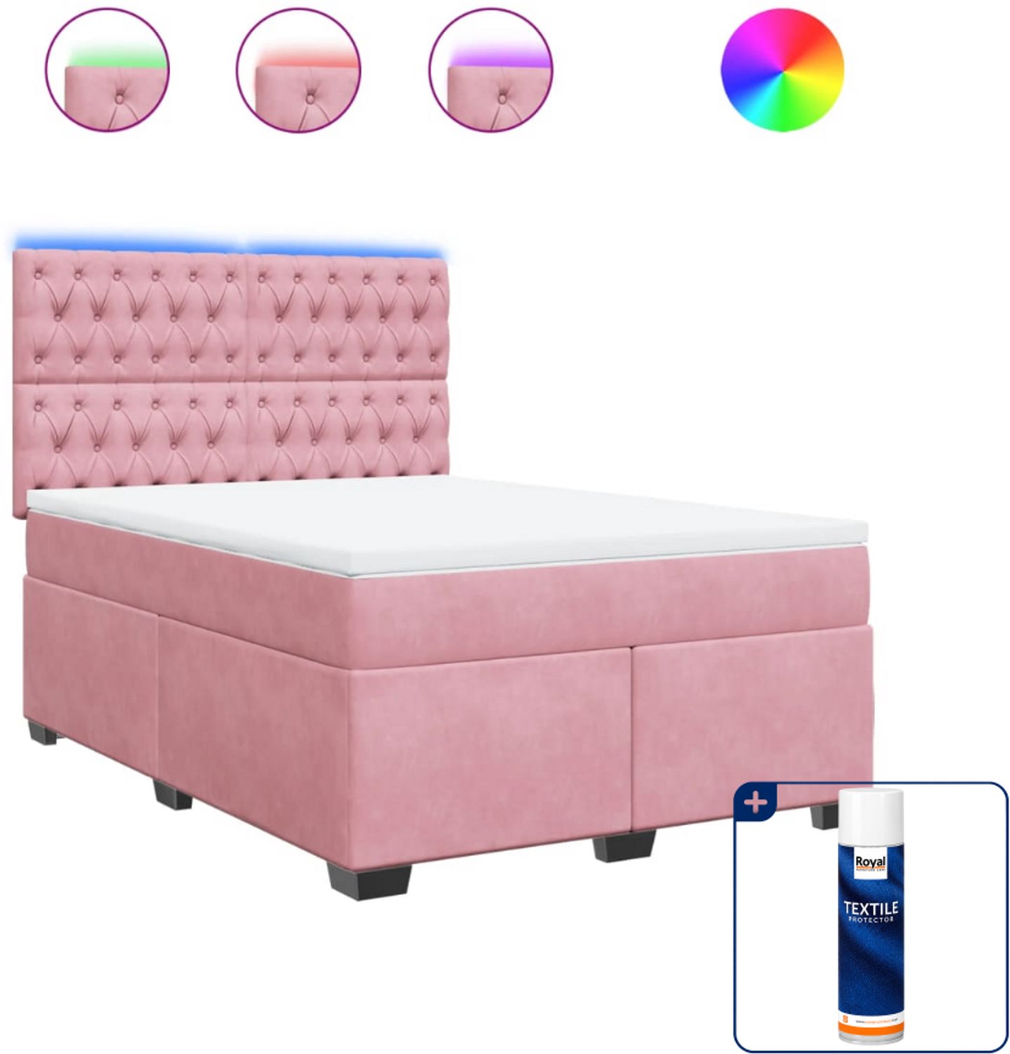 vidaXL boxspring met matras 140 x 190 cm - fluweel - roze - Inclusief textielbeschermer 500 ml