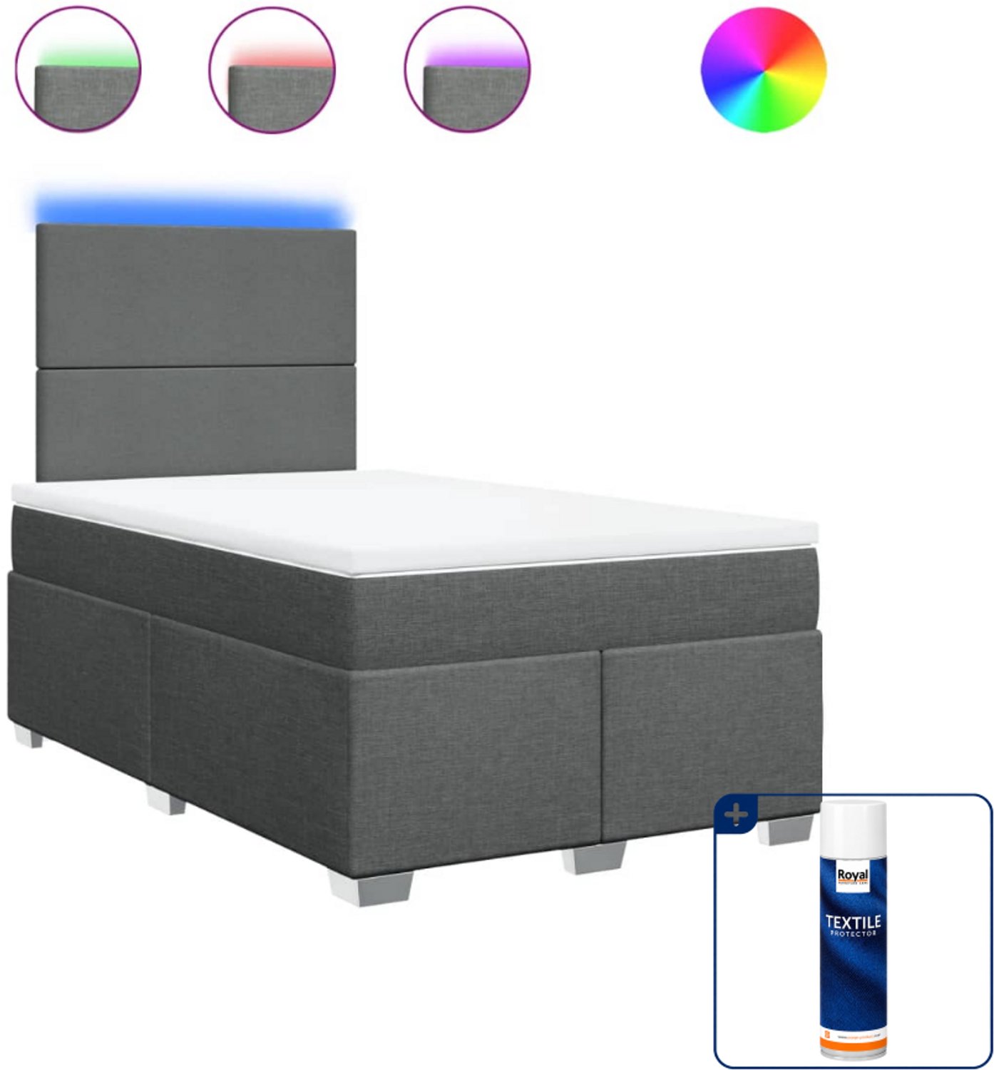 vidaXL boxspring met matras 120 x 190 cm - donkergrijs - Inclusief textielbeschermer 500 ml