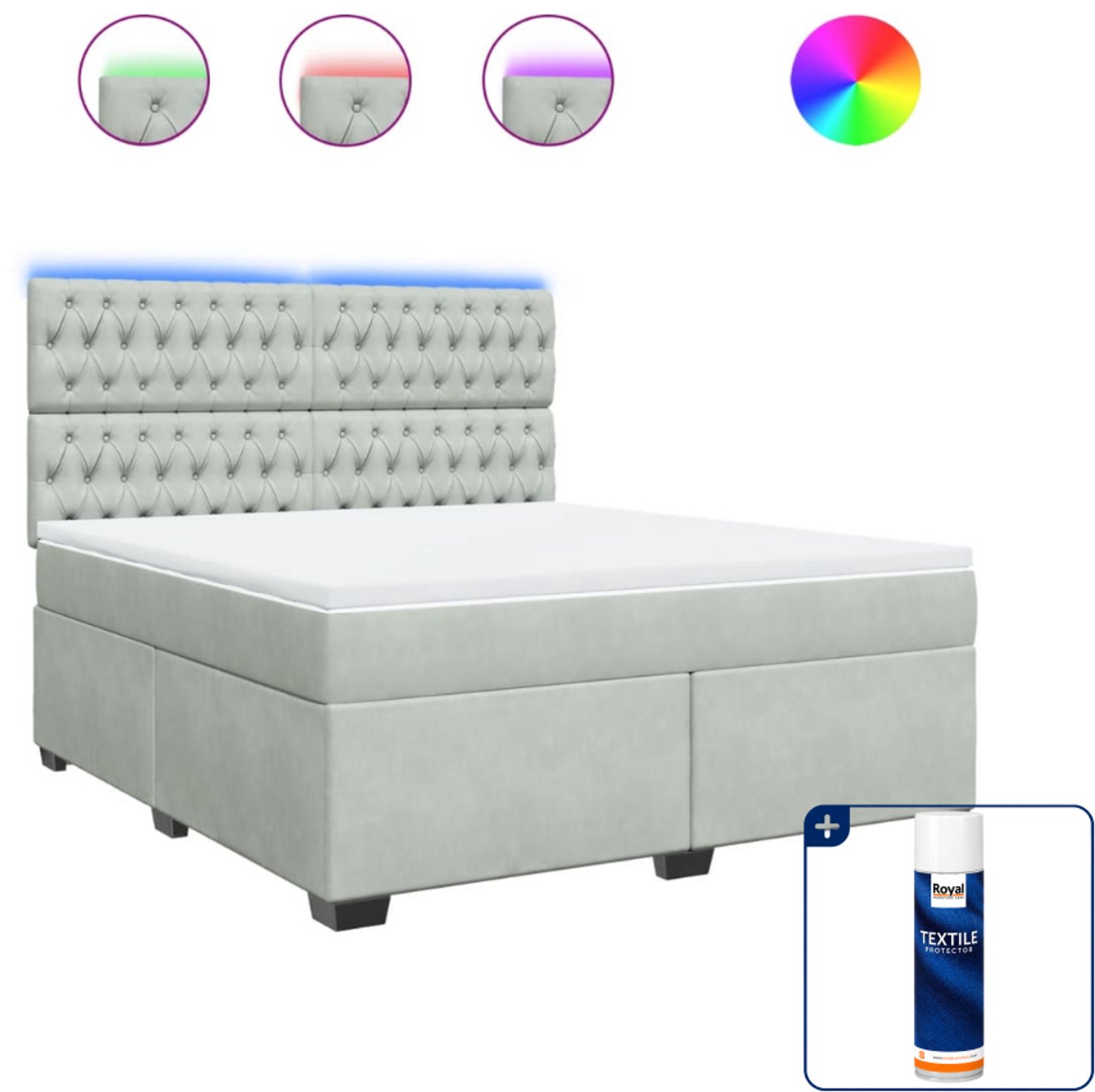 vidaXL Kingsize boxspring met matras - 180 x 200 cm - lichtgrijs - Inclusief textielbeschermer 500 ml