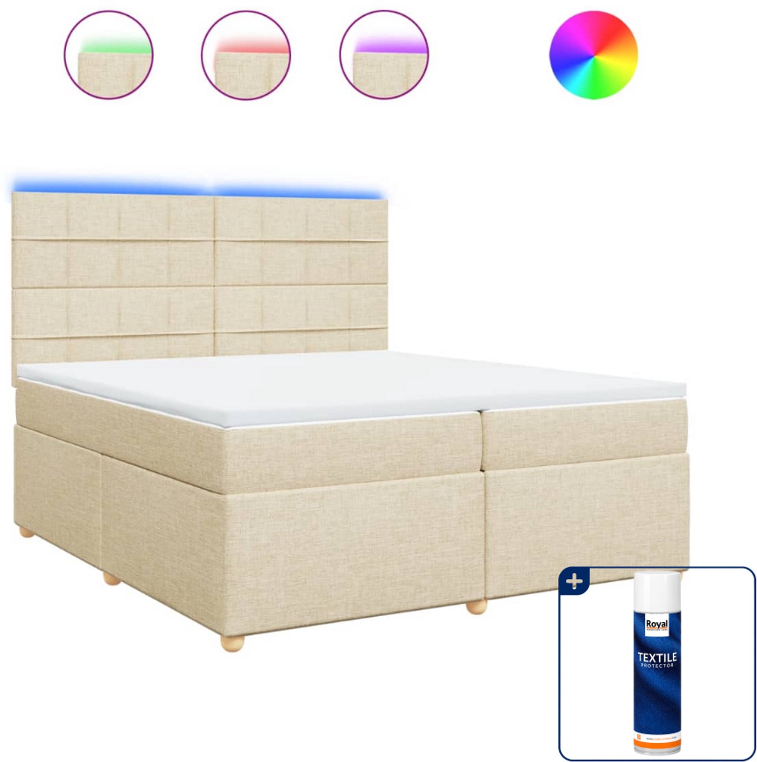 vidaXL Super kingsize boxspring met matras 200 x 200 cm - crème - Inclusief textielbeschermer 500 ml