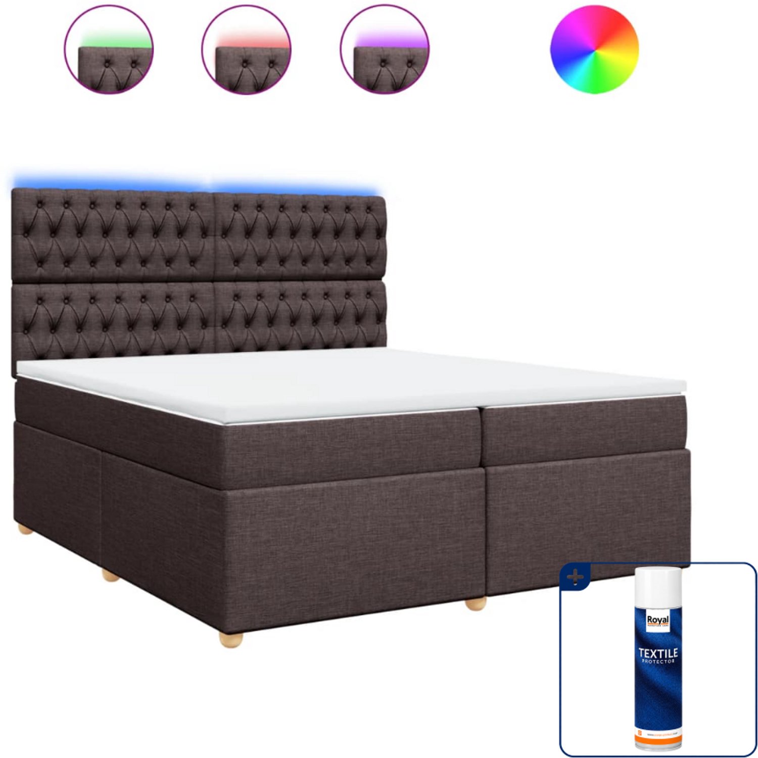 vidaXL Super kingsize boxspring met matras - 200 x 200 cm - donkerbruin - Inclusief textielbeschermer 500 ml