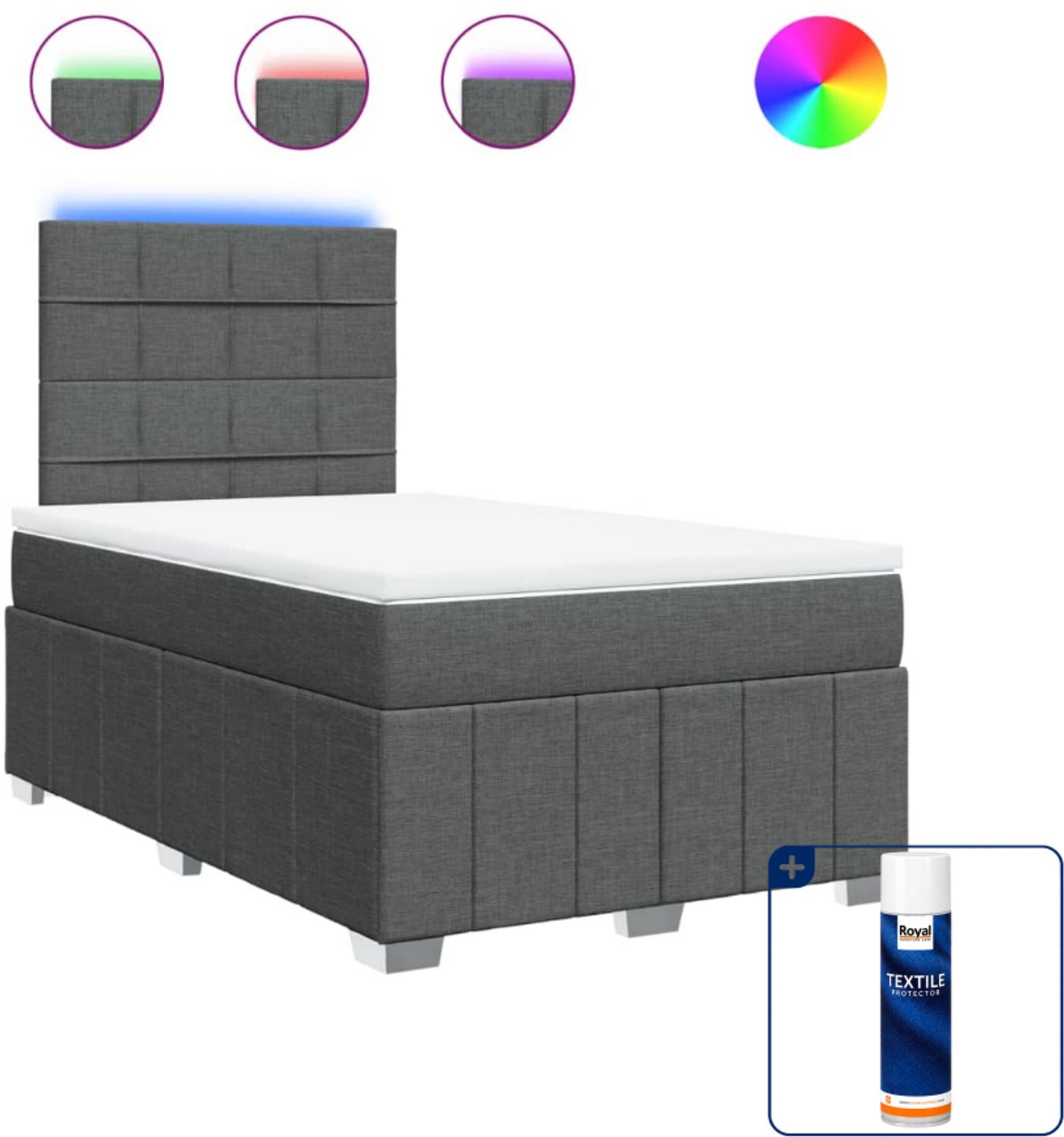 vidaXL boxspring met matras - 120 x 190 cm - stof - donkergrijs - Inclusief textielbeschermer 500 ml