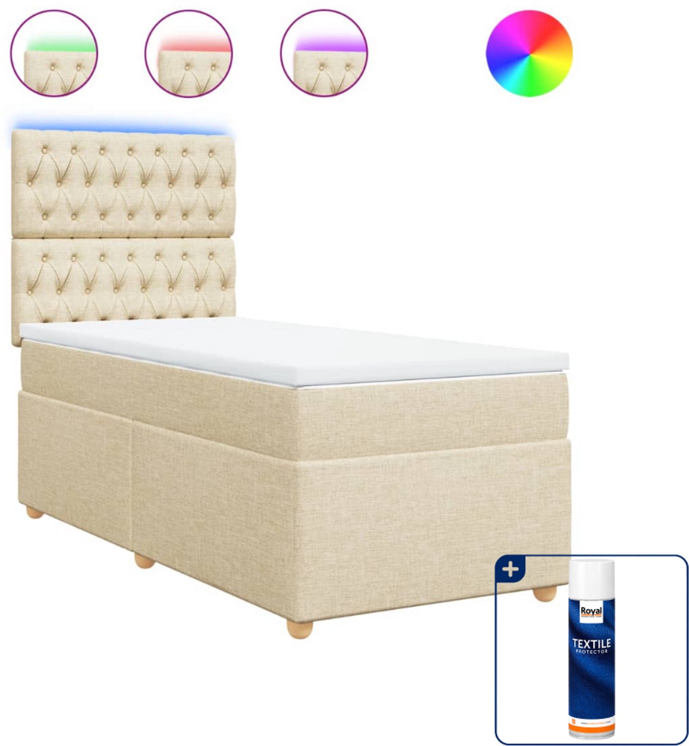 vidaXL boxspring met matras - 100 x 200 cm - stof - crèmekleurig - Inclusief textielbeschermer 500 ml