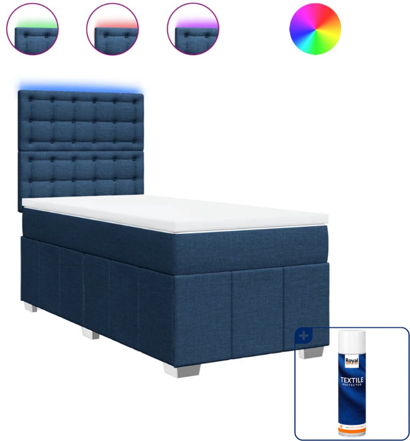 vidaXL boxspring met matras - 90 x 200 cm - stof - blauw - Inclusief textielbeschermer 500 ml