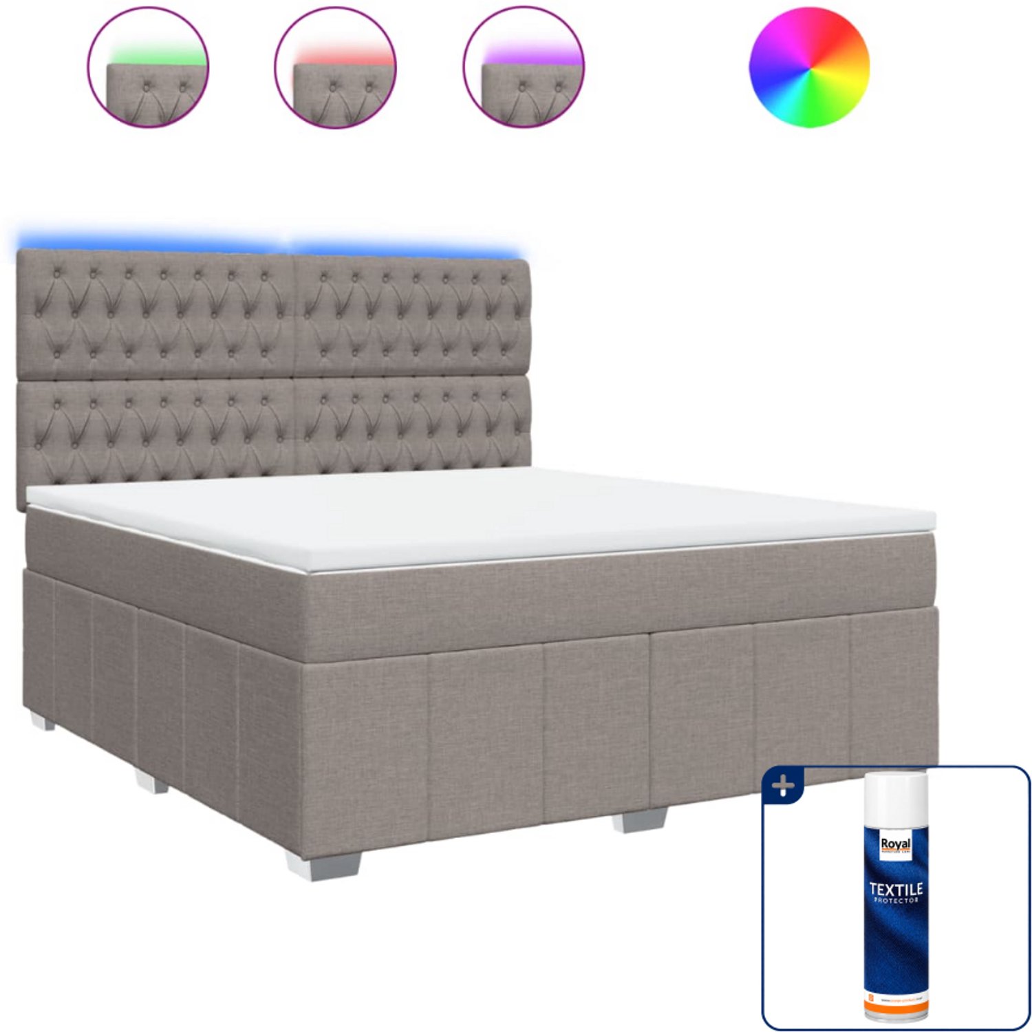 vidaXL Kingsize boxspring - 180 x 200 cm - taupe - Inclusief textielbeschermer 500 ml