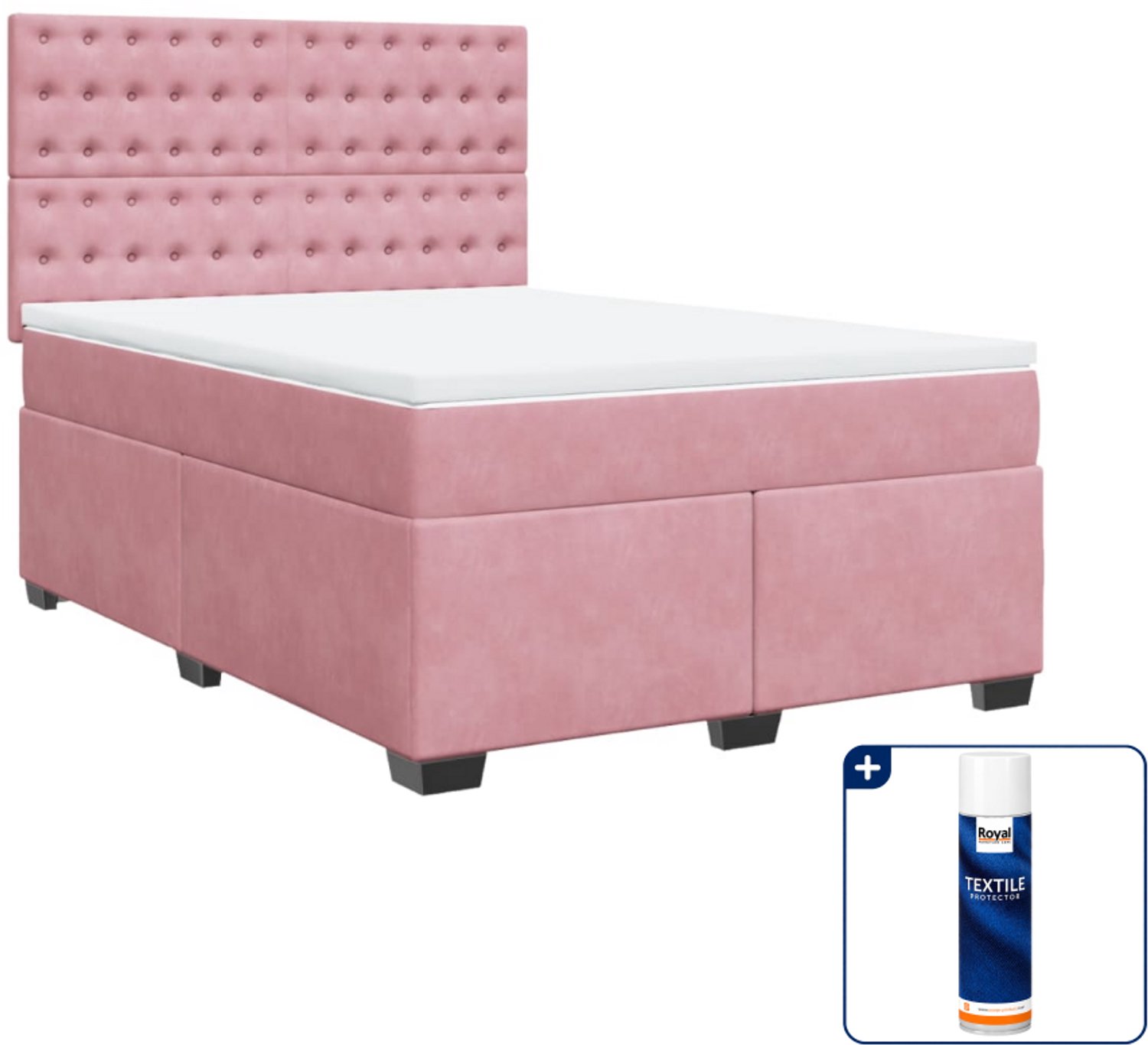 vidaXL boxspring met matras 140 x 190 cm - fluweel - roze - Inclusief textielbeschermer 500 ml
