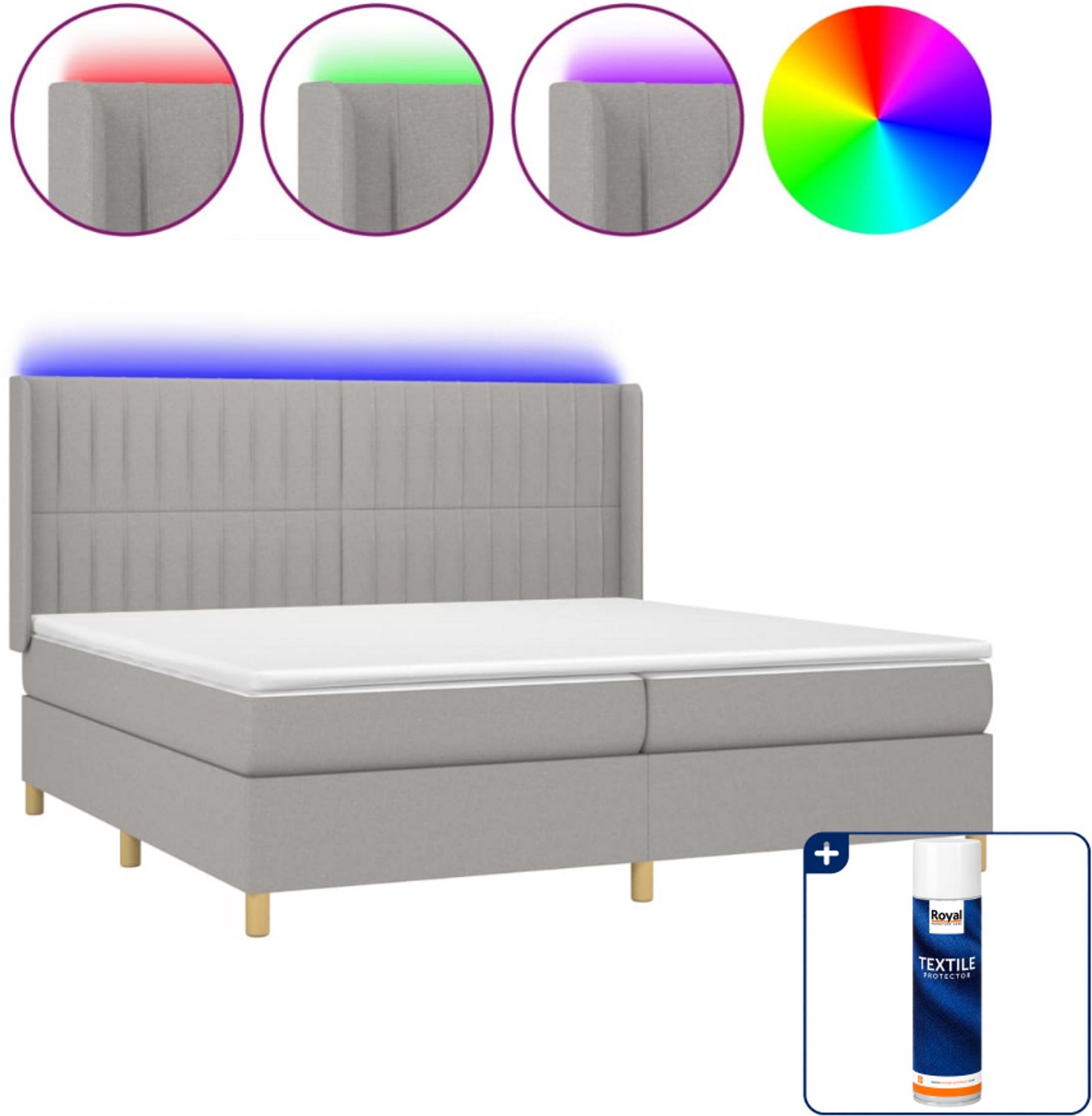 vidaXL Boxspring met matras en LED - Super kingsize - lichtgrijs - Inclusief textielbeschermer 500 ml